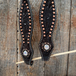 Dark Oil Floral Copper Dot AB One Ear / Breastcollar Tack Set #OEBC428