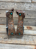 Hand Engraved Copper and Turquoise Barrel Racing/Trail Western Stirrups BRS100R