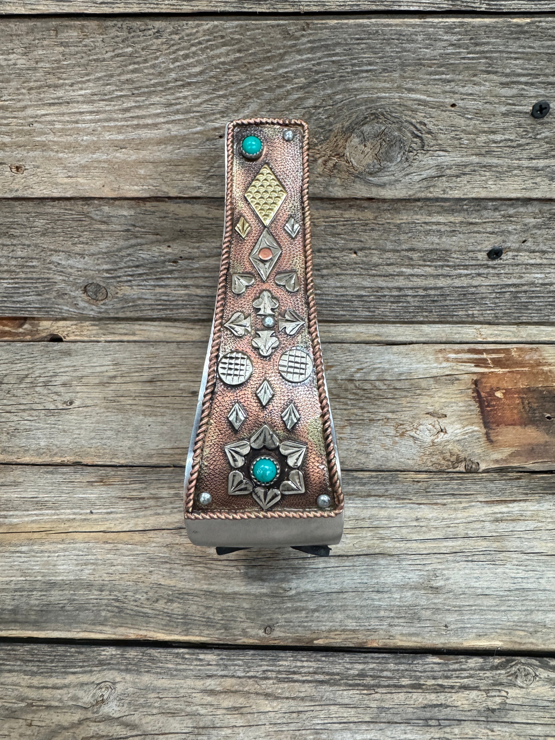 Hand Engraved Copper and Turquoise Barrel Racing/Trail Western Stirrups BRS100R