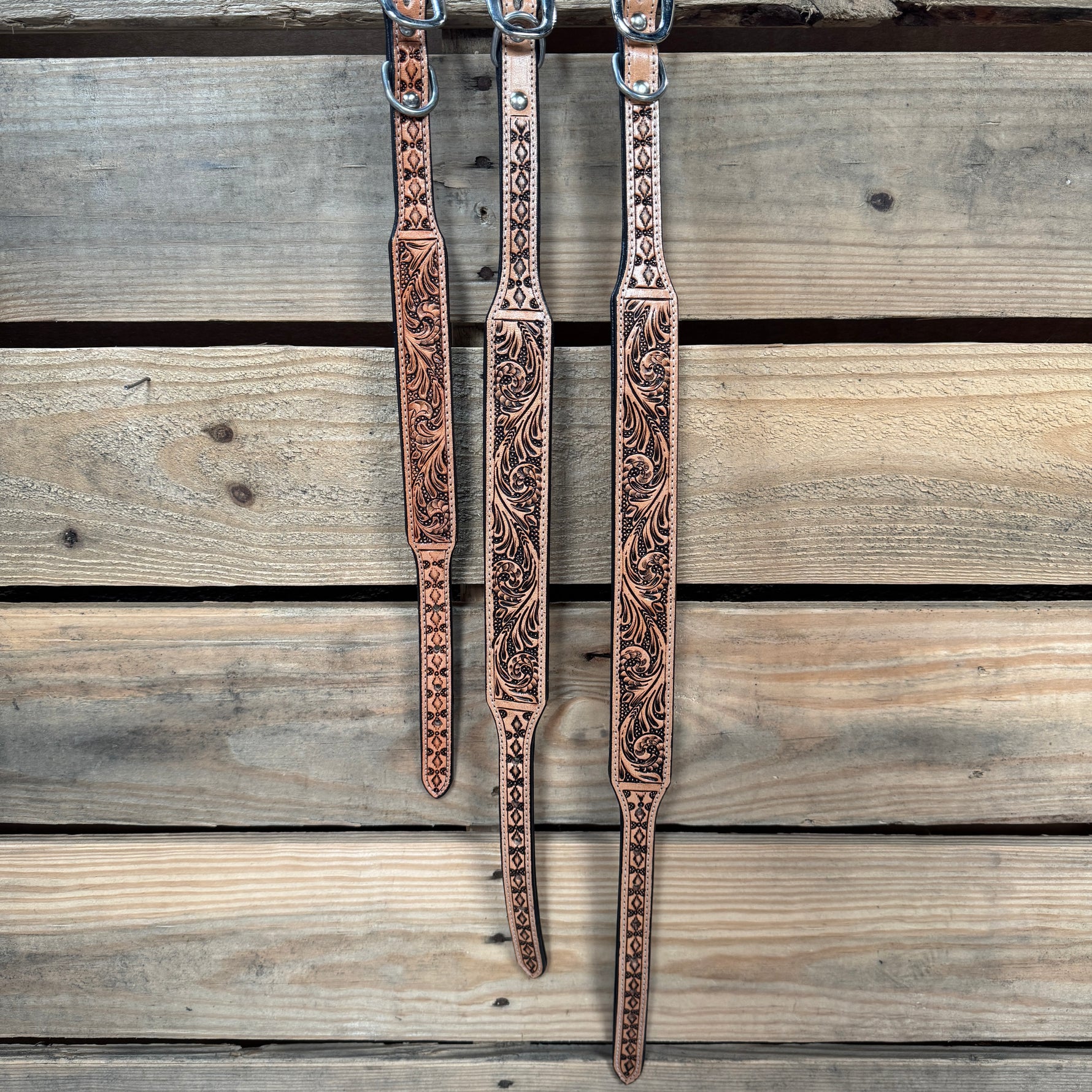 Light Oil Floral Genuine Leather Padded Dog Collar #FKDC3