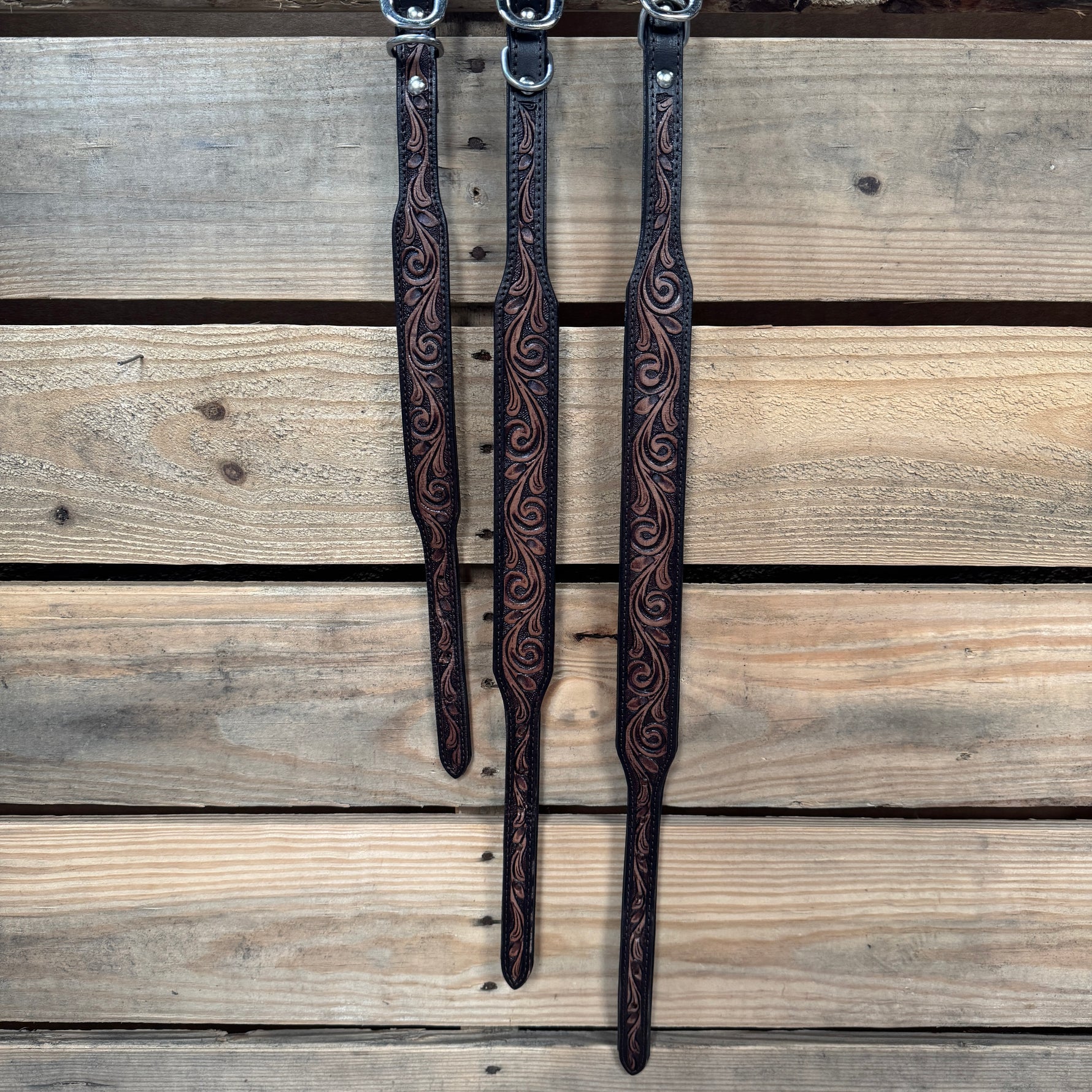 Two Tone Floral Genuine Leather Padded Dog Collar #FKDC2
