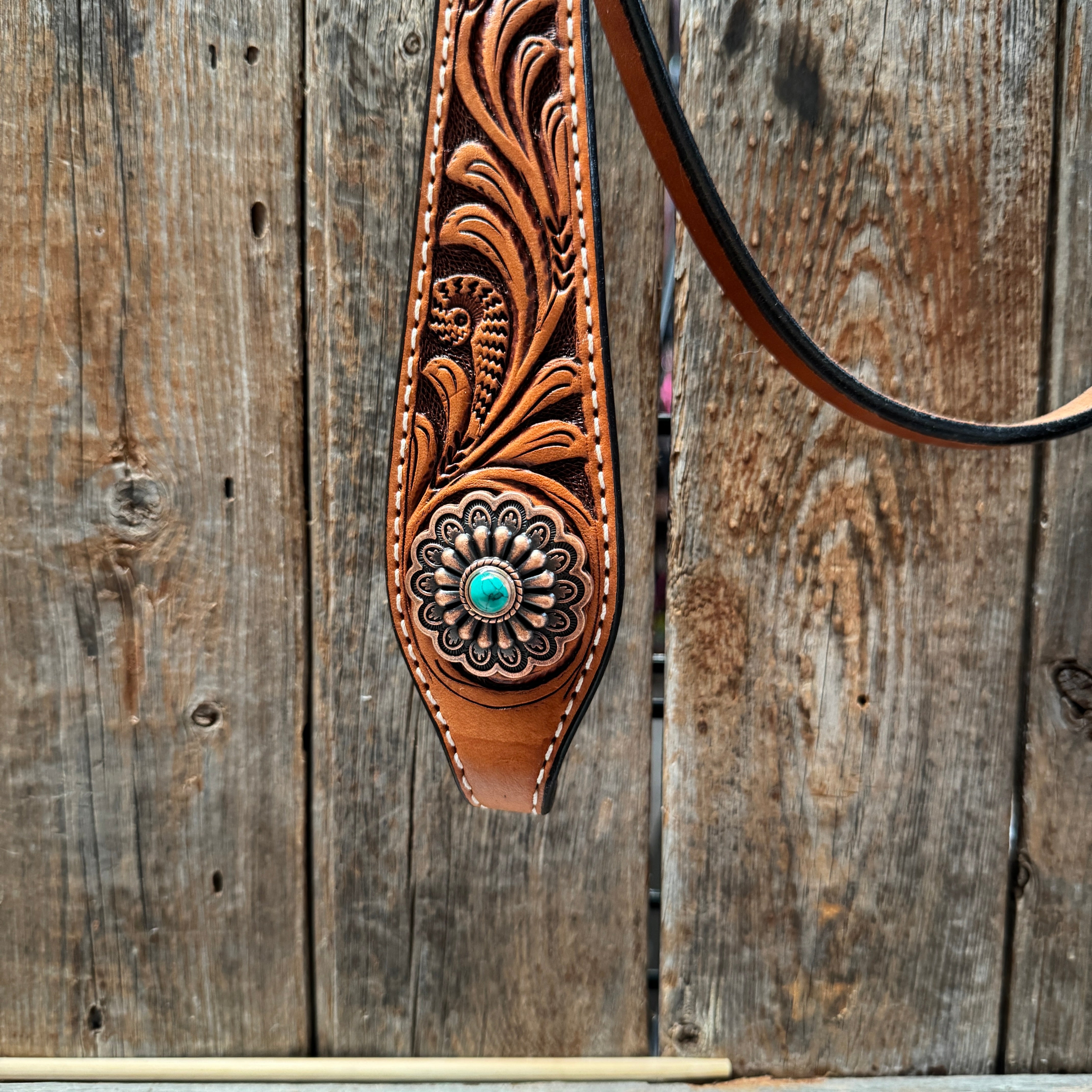 Light Oil Buckaroo Roper Flower Turquoise Browband/One Ear & Breastcollar Tack Set #OEBC459