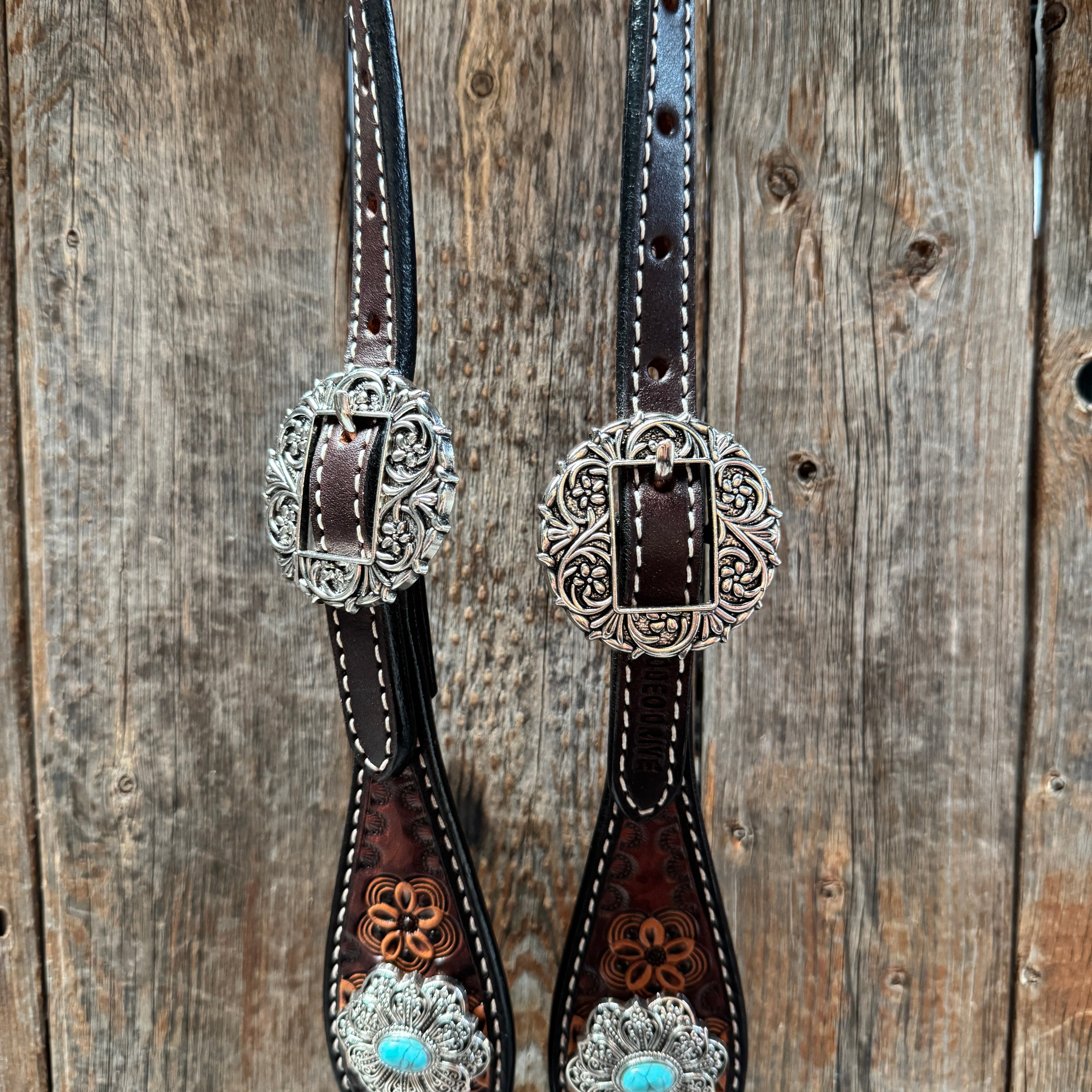 Flower Power Antique Silver and Turquoise One Ear Headstall & Breastcollar Tack Set #OEBC429