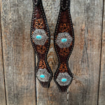 Flower Power Antique Silver and Turquoise One Ear Headstall & Breastcollar Tack Set #OEBC429