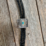 Black Rhinestone Bolo Tie with Turquoise Slide (W237)