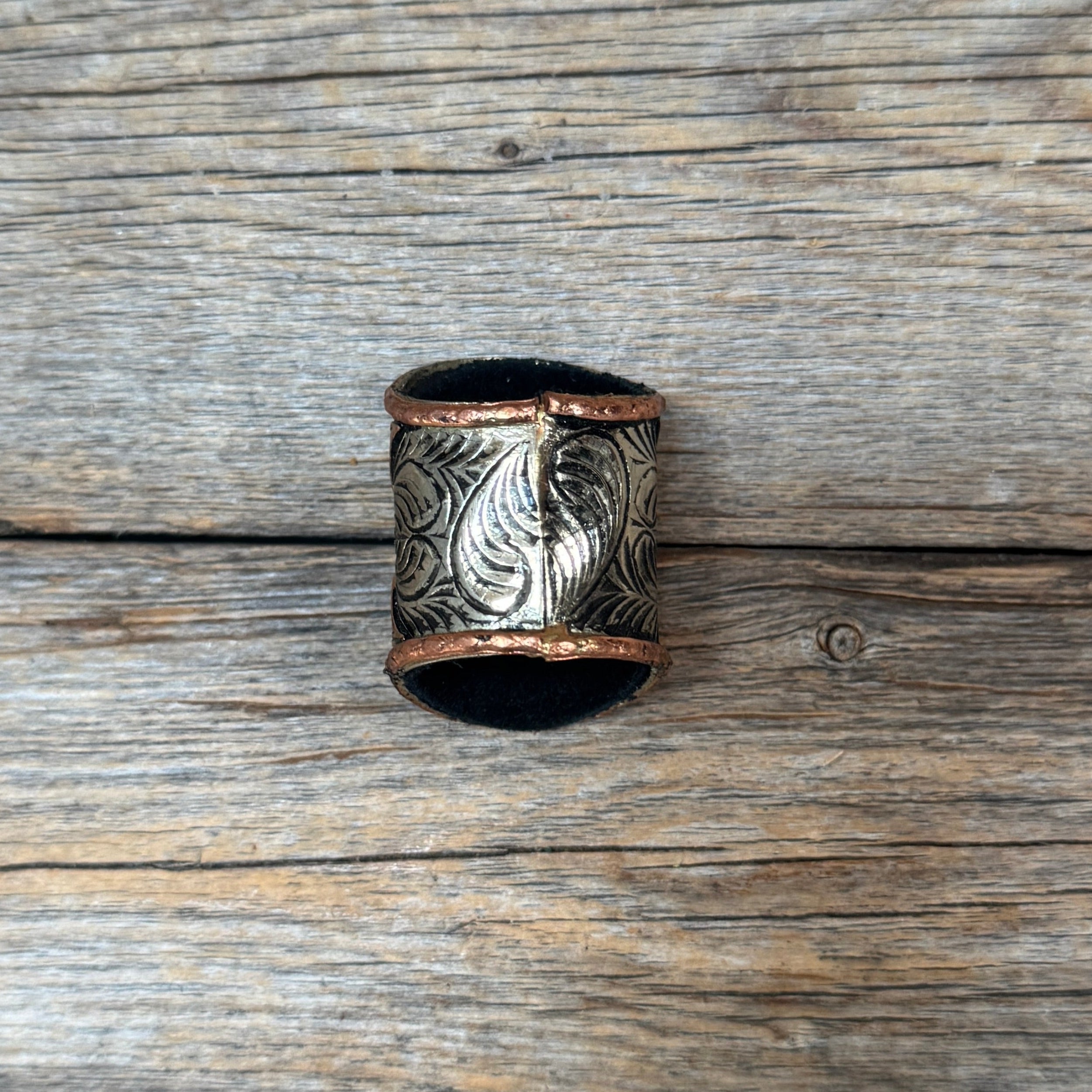 Silver Engraved Copper Leaf with Turquoise Wild Rag Slide #PS103