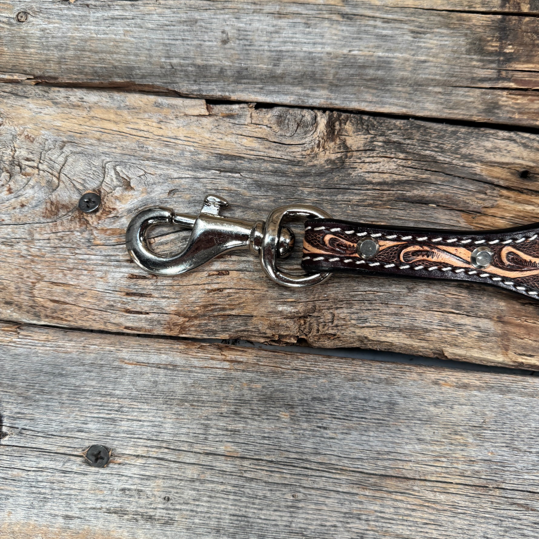 Floral Tooled Genuine Leather leash 4' x 1.25"wide