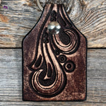 Floral Tooled Cow Tag Leather Key Chain