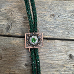 Emerald Rhinestone Bolo Tie with Crystal Slide
