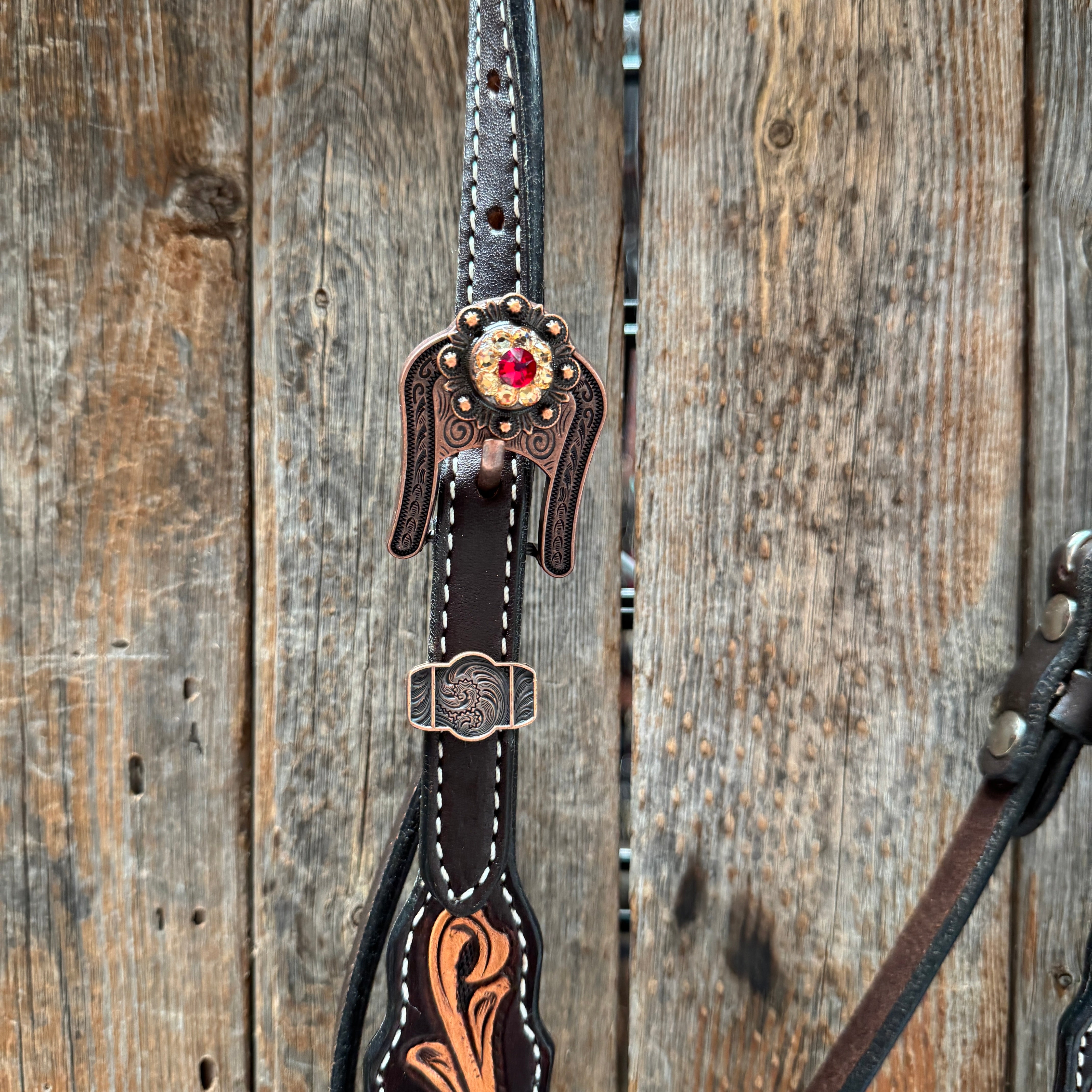 Triple Tone Floral Ruby, Jet and Champagne Browband - Triangle / Gladiator Breastcollar Tack Set #BBBC451