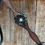 Teal Diamond Turquoise and Clear One Ear - Breastcollar Tack Set #OEBC452