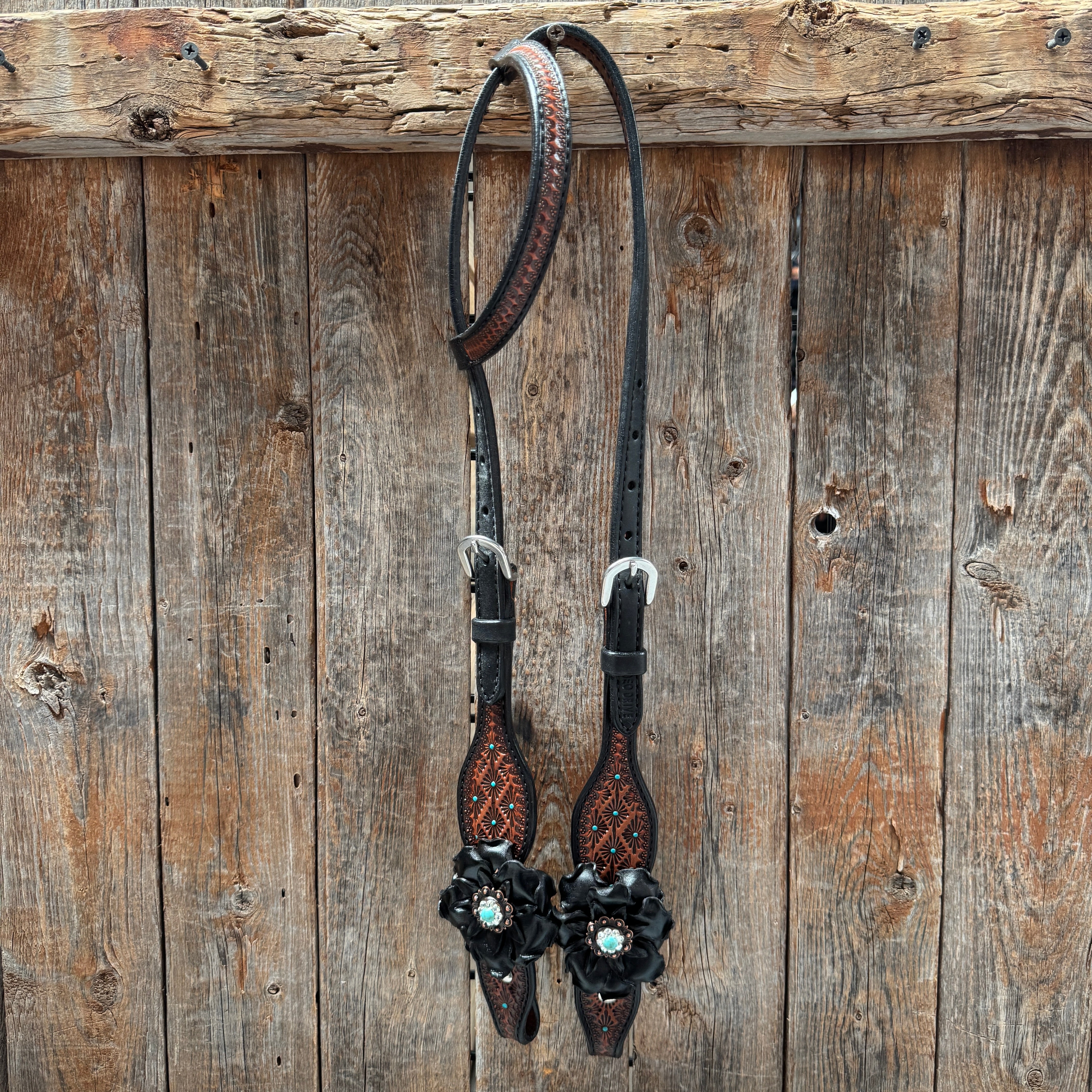 Teal Diamond Turquoise and Clear One Ear - Breastcollar Tack Set #OEBC452