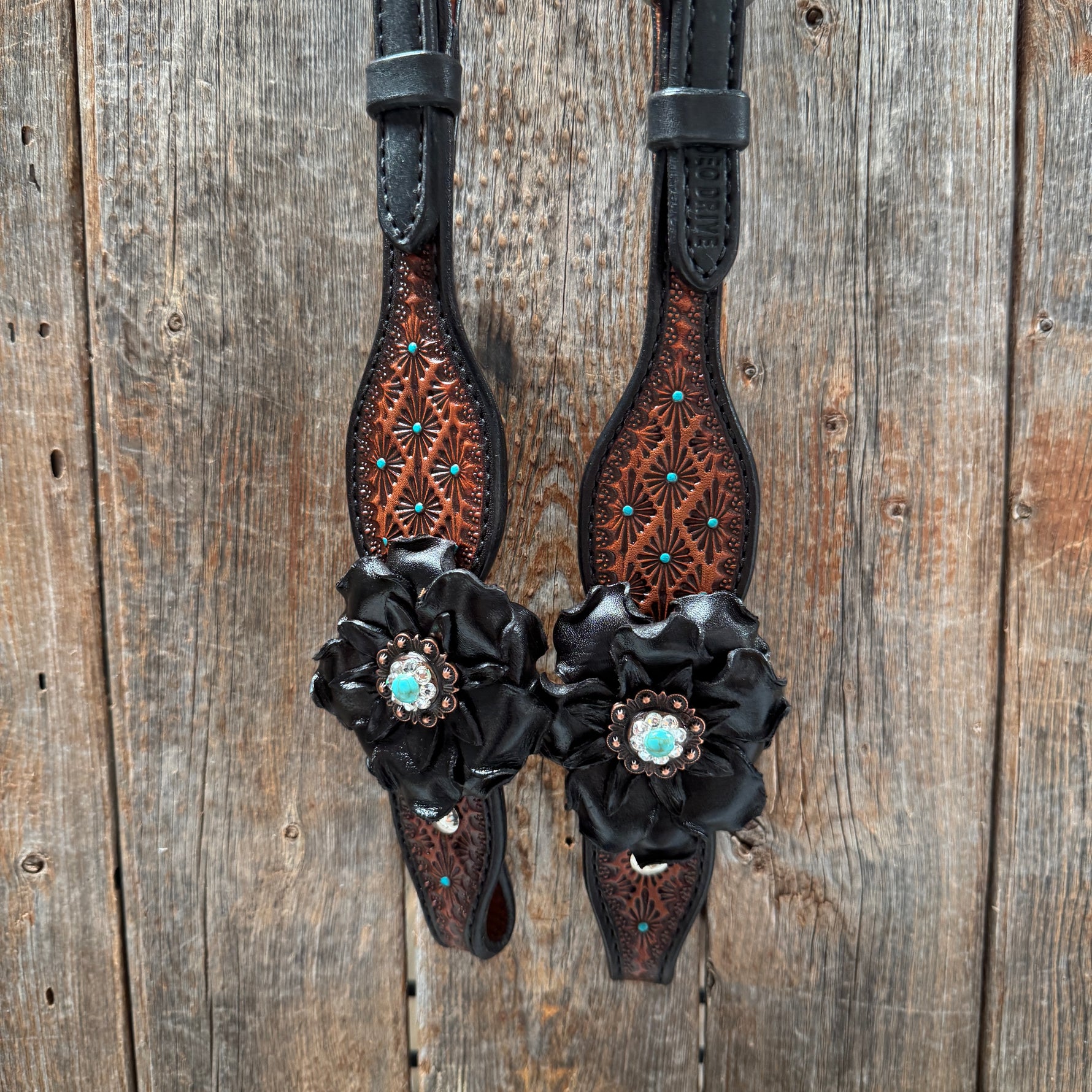 Teal Diamond Turquoise and Clear One Ear - Breastcollar Tack Set #OEBC452