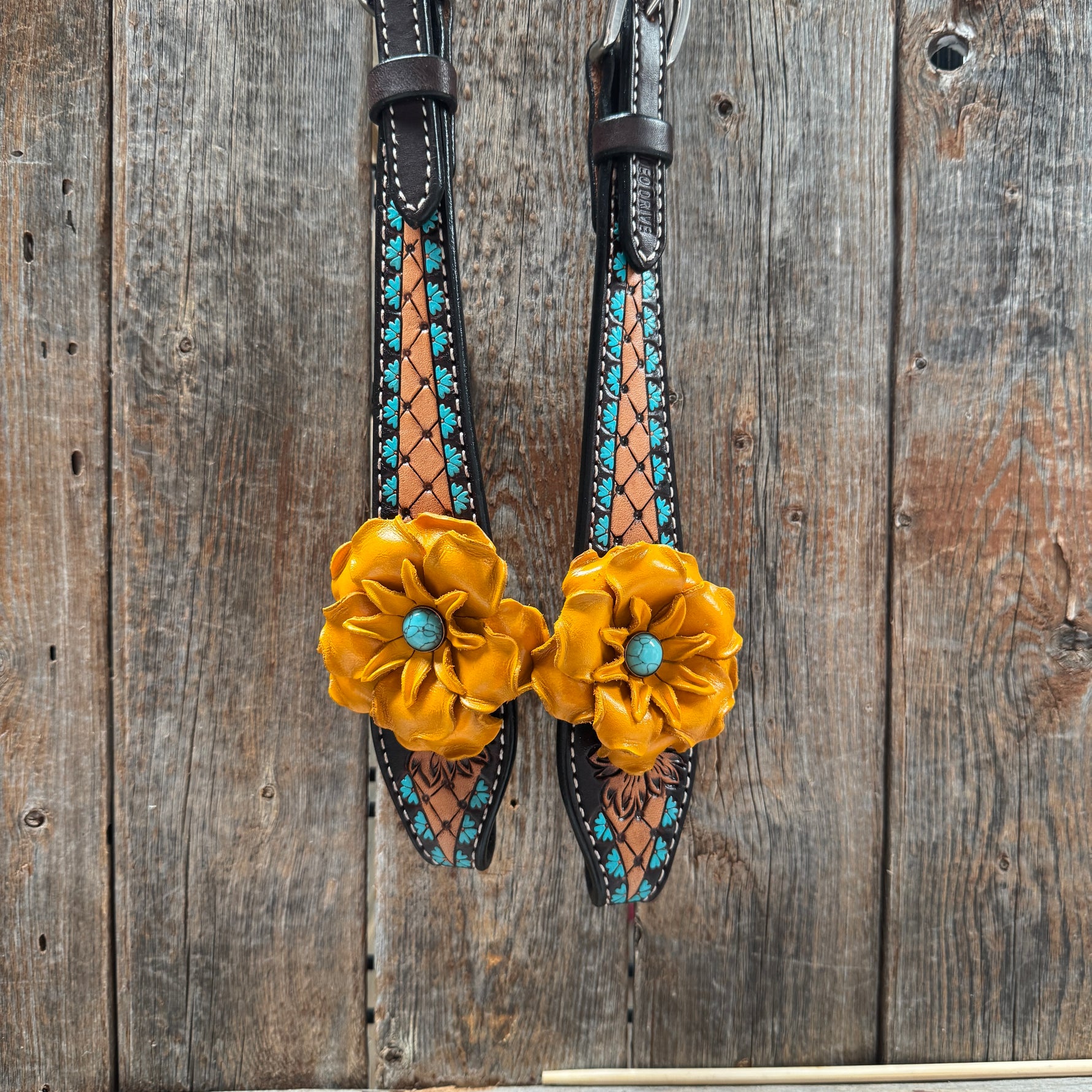 Multi Flower Gardenia & Turquoise One Ear - Breastcollar Tack Set #OEBC455