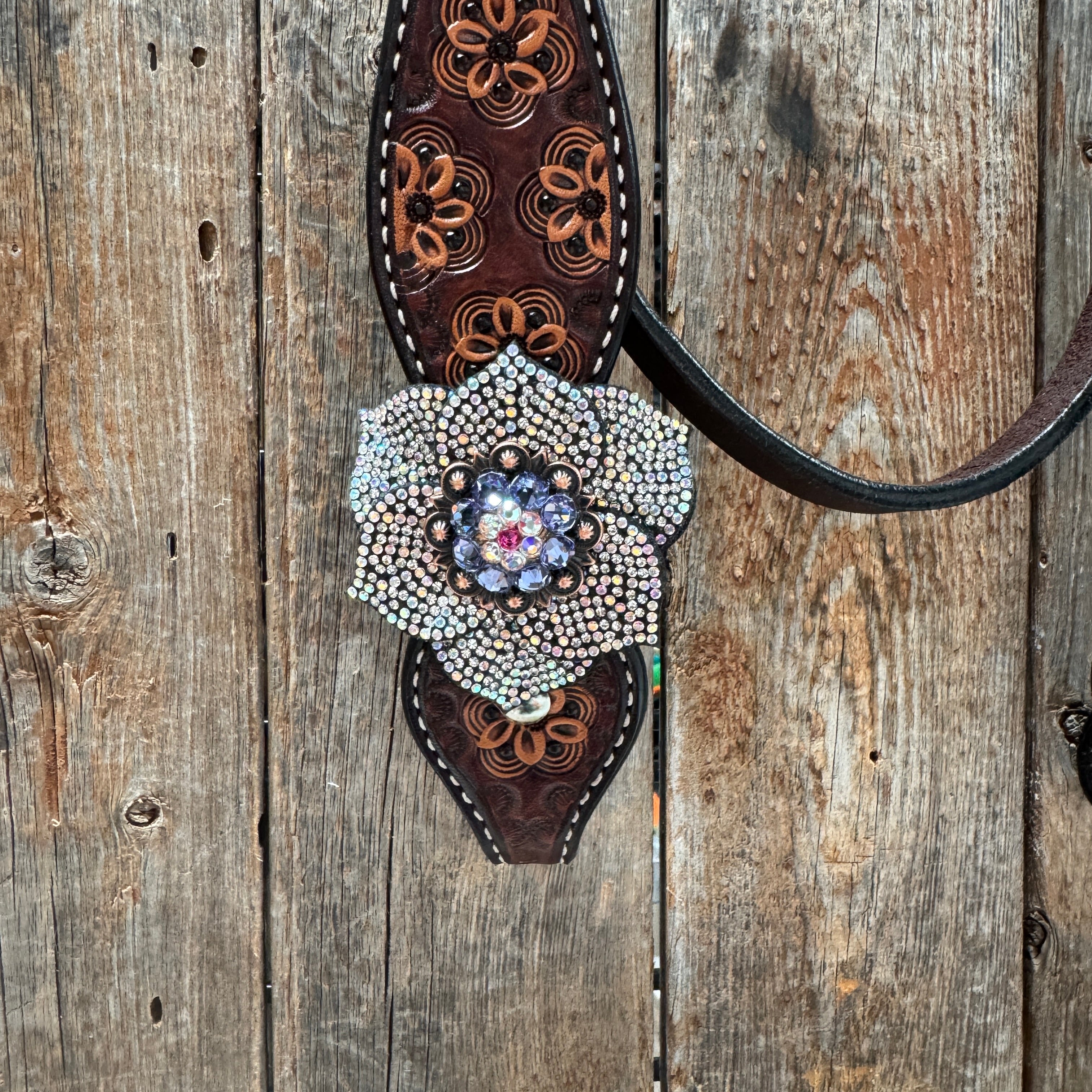 Flower Power Fuchsia, AB and Lilac Browband Headstall & Breastcollar Tack Set #BBBC466