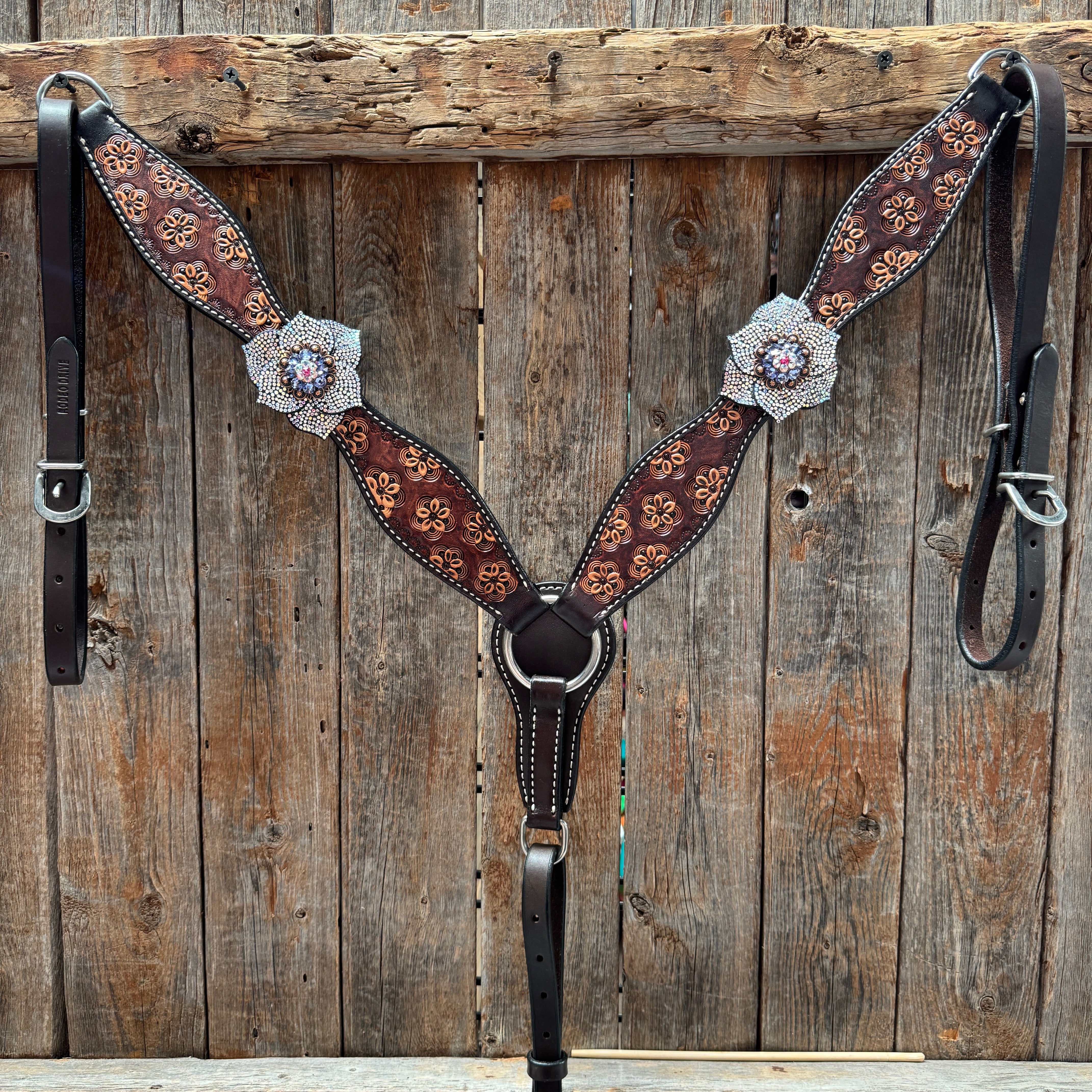 Flower Power Fuchsia, AB and Lilac Browband Headstall & Breastcollar Tack Set #BBBC466