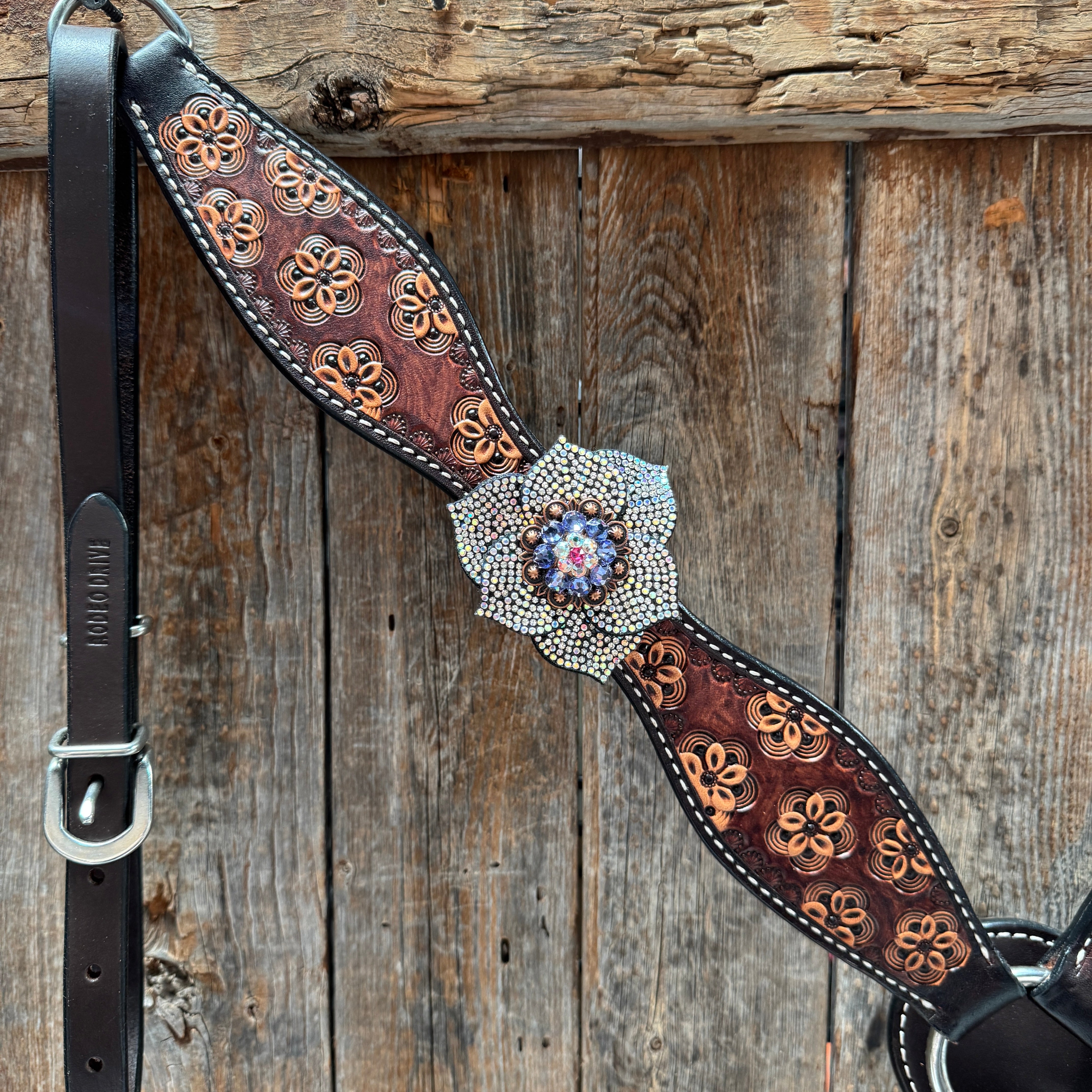 Flower Power Fuchsia, AB and Lilac Browband Headstall & Breastcollar Tack Set #BBBC466