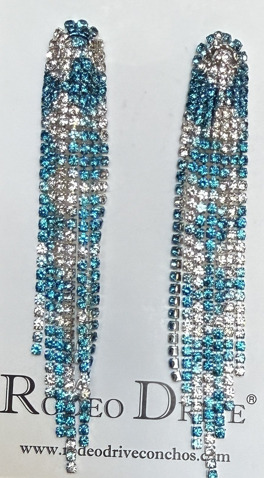 Blue and White Rodeo Inspired Rhinestone Dangle Fashion Earrings