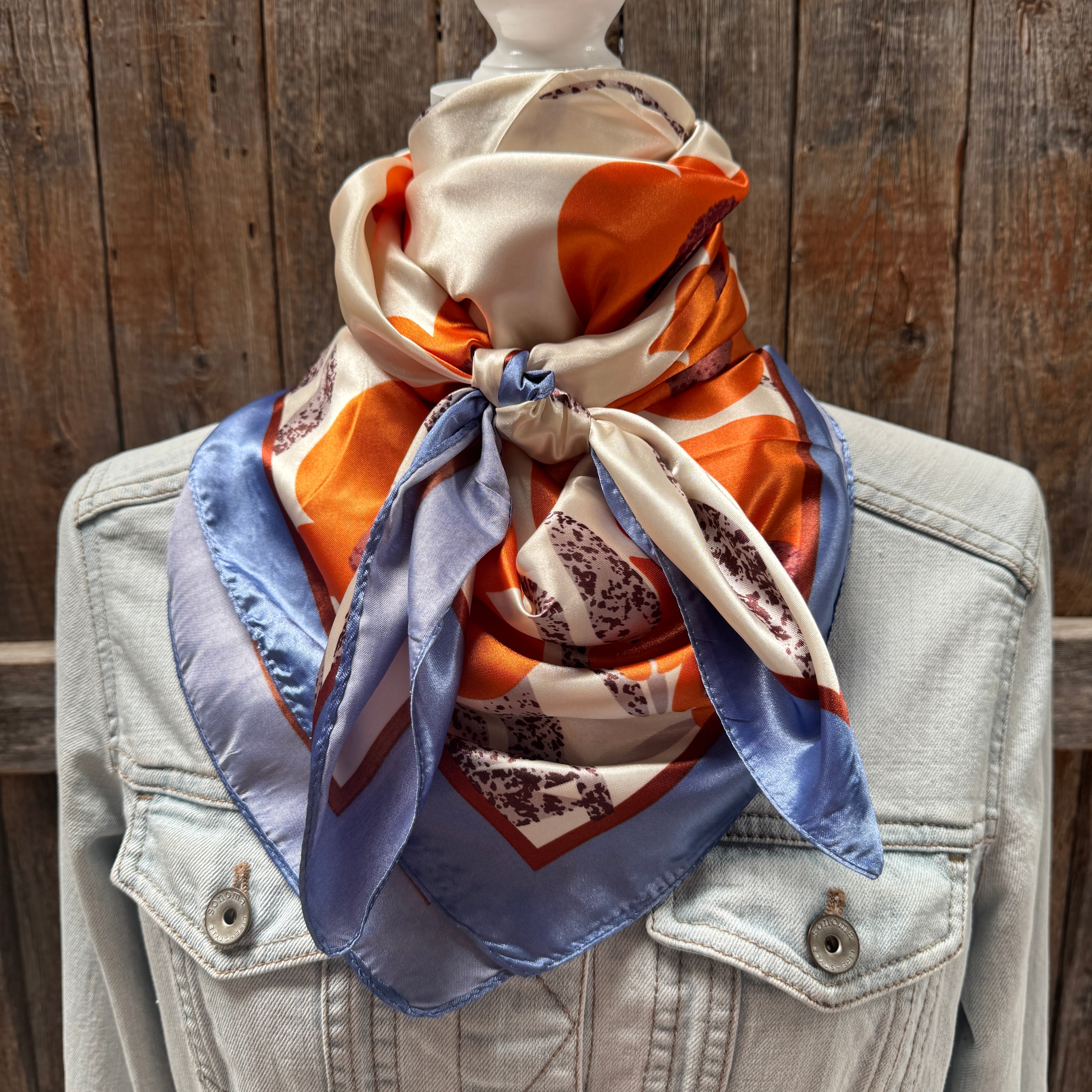 35X35" Orange and Blue Floral Wild Rag / Scarf WR3426