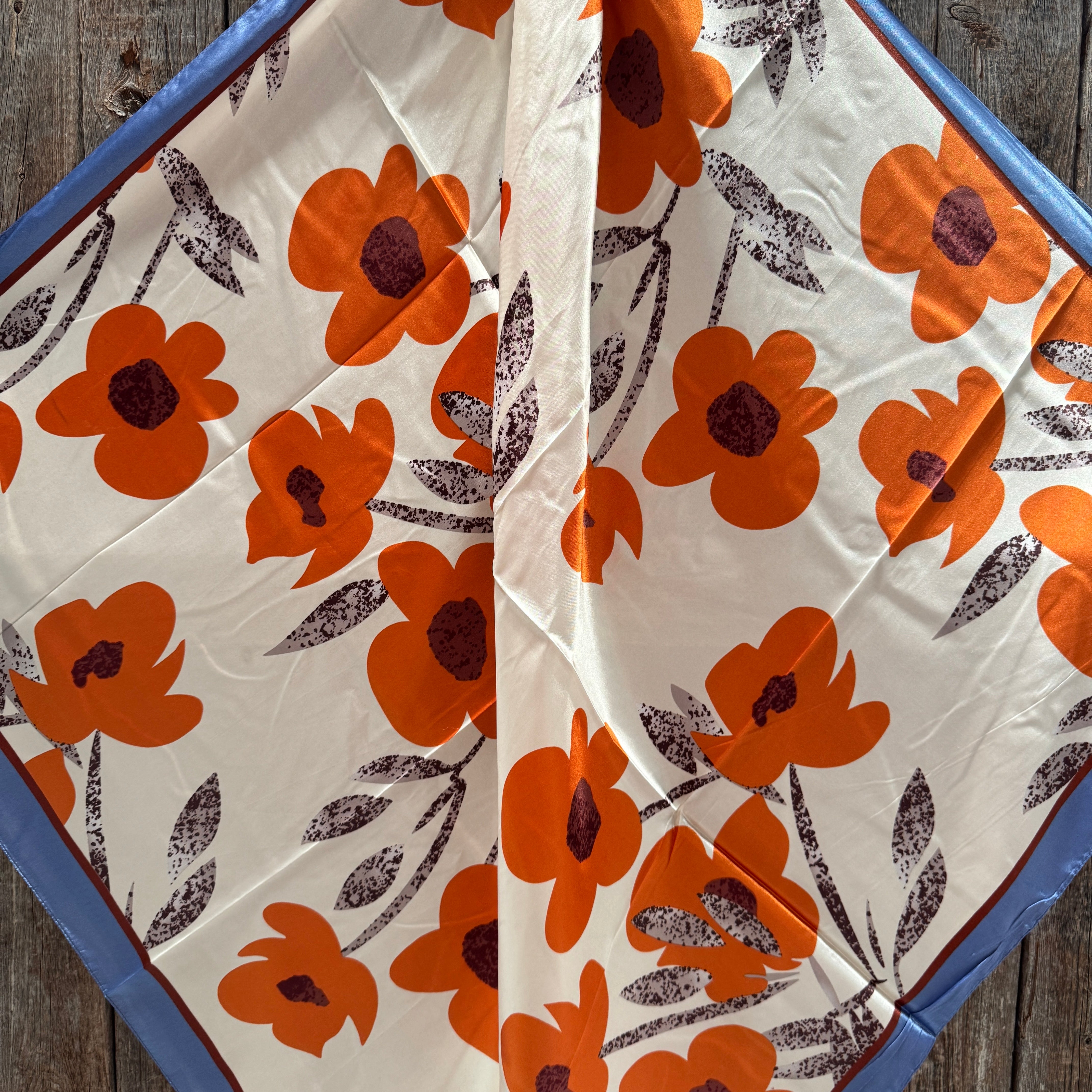 35X35" Orange and Blue Floral Wild Rag / Scarf WR3426