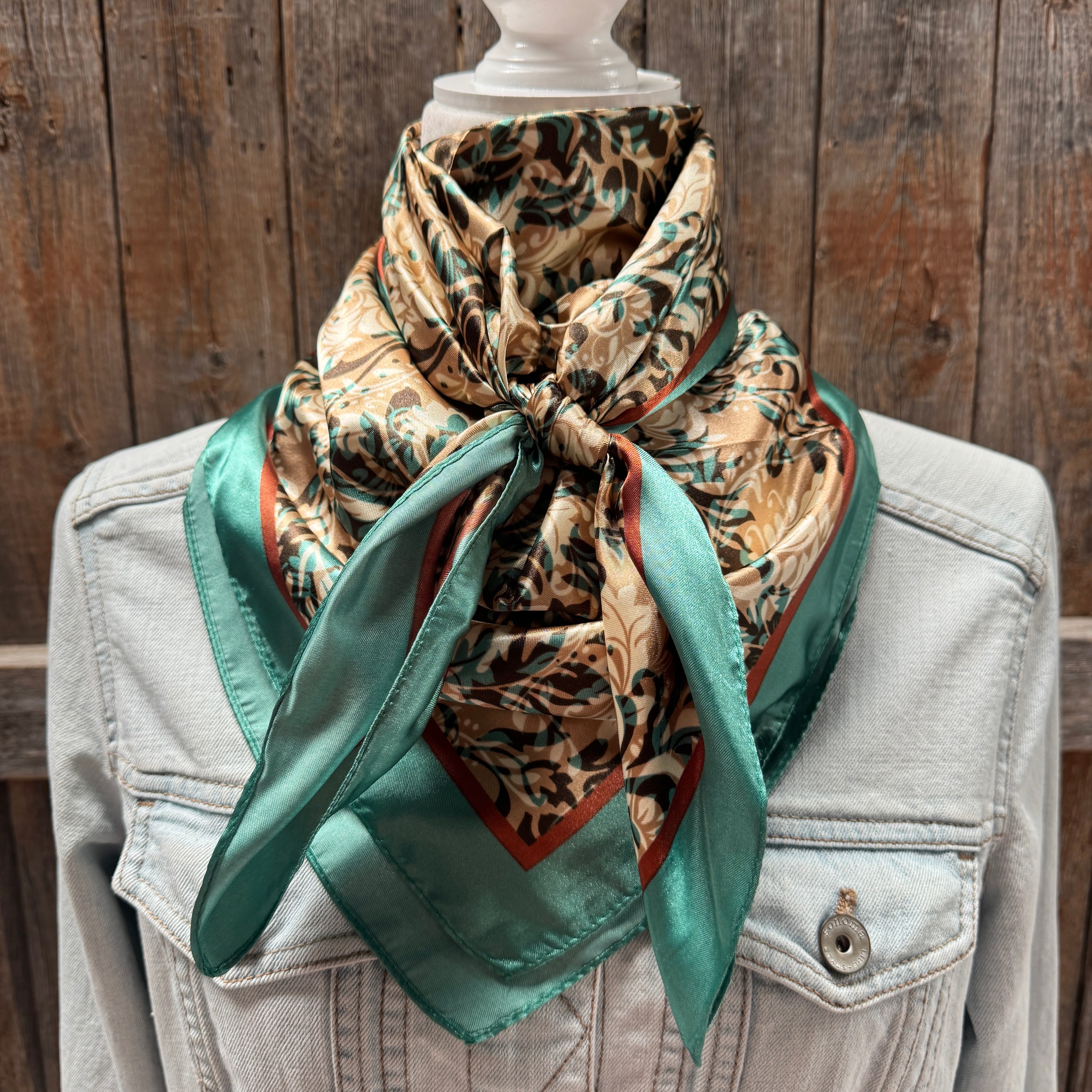 35X35" Emerald and Tan Floral Wild Rag / Scarf WR3448