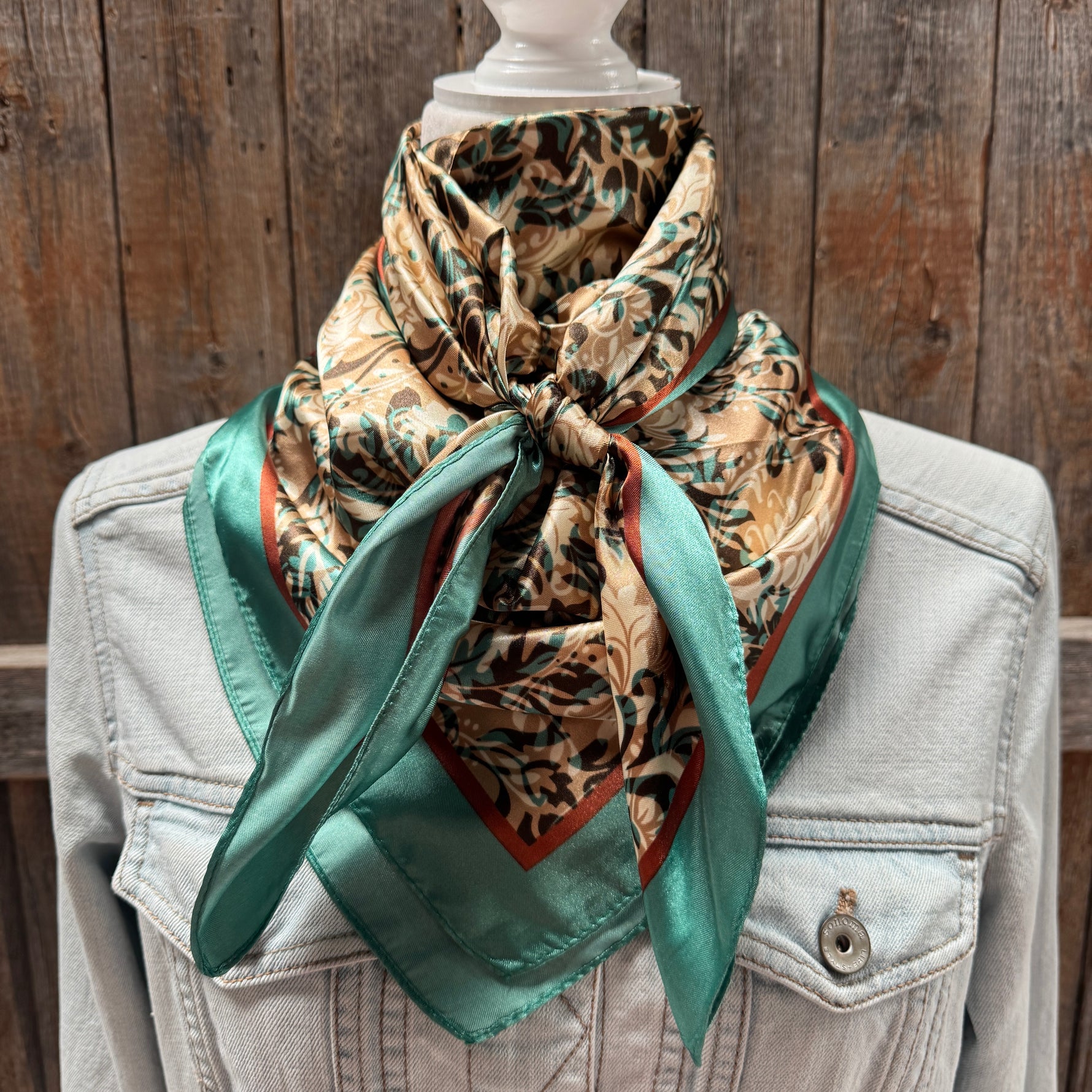 35X35" Emerald and Tan Floral Wild Rag / Scarf WR3448