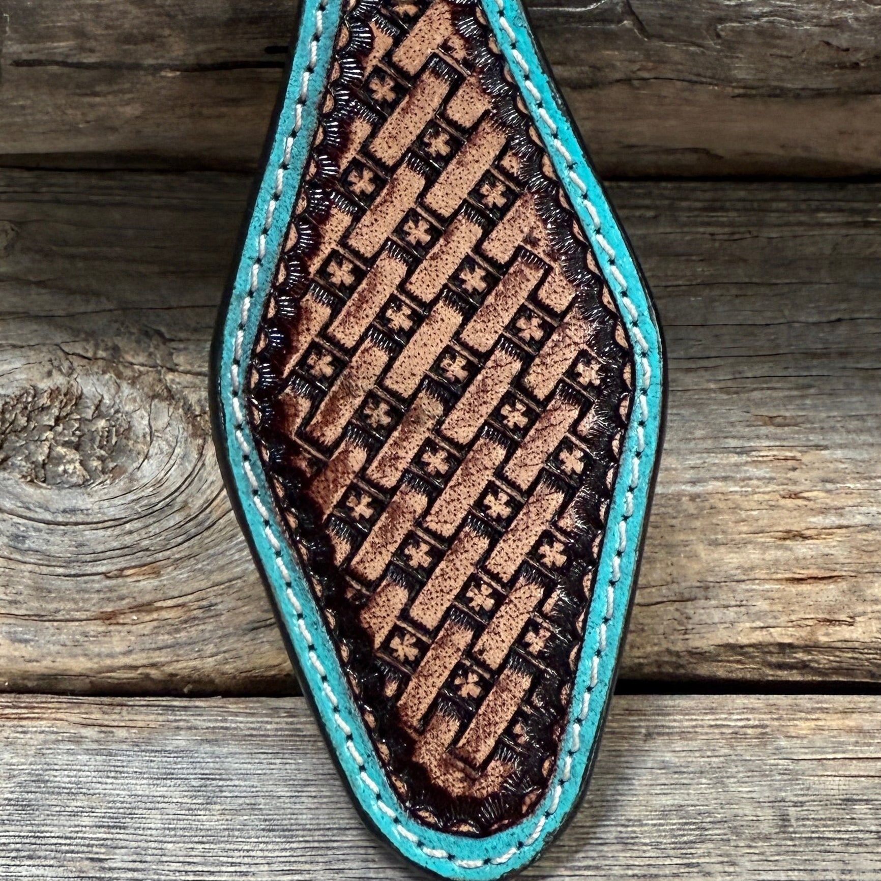 Leather Hand Painted Basketweave Key Chain