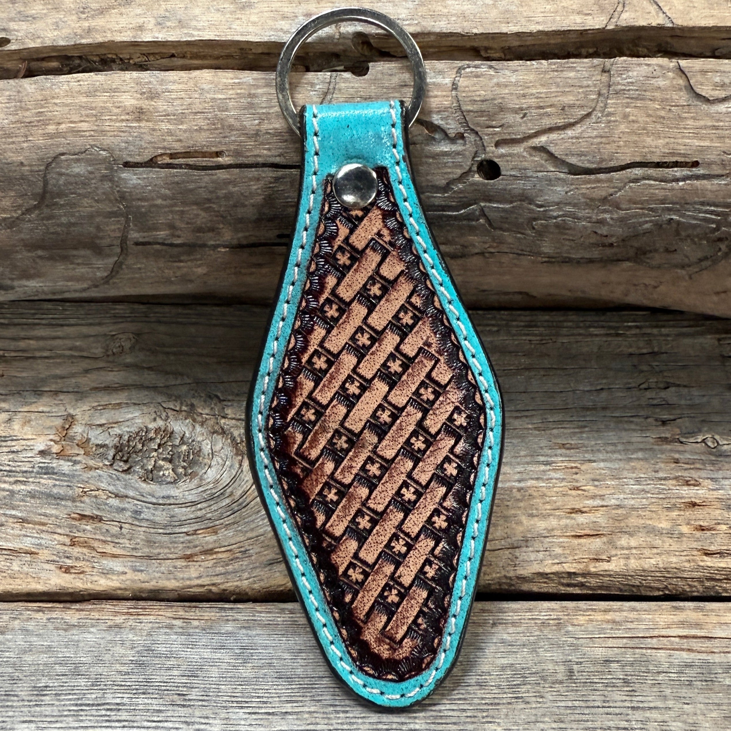 Leather Hand Painted Basketweave Key Chain