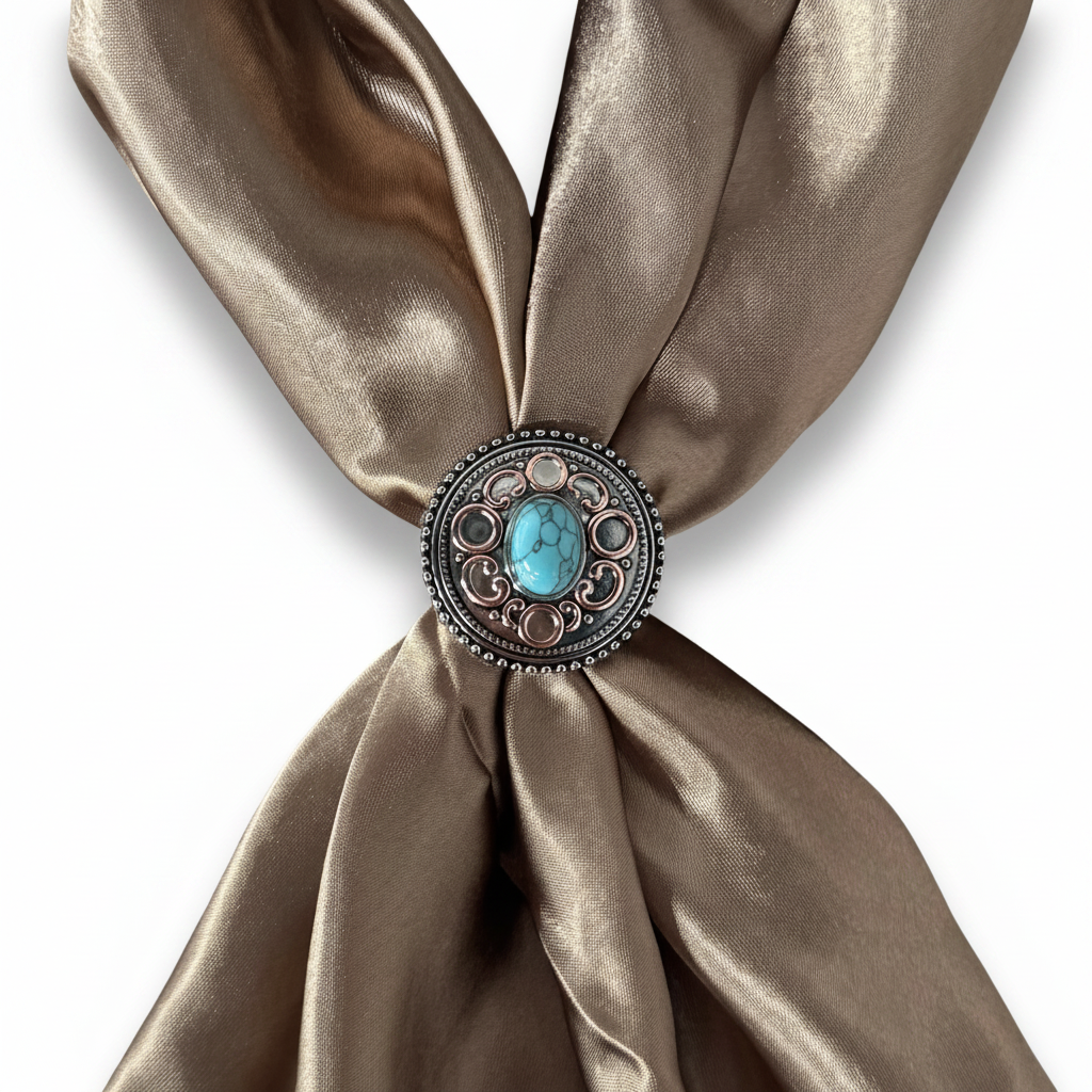 Antique Silver Copper Accent Turquoise Concho #W244