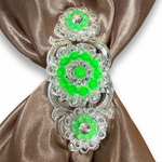 Bright Silver Neon Green - AB Crystal Conchos | Sizes 1"- 3" | Buckles | Saddle Set | Leather Rosettes | Slide