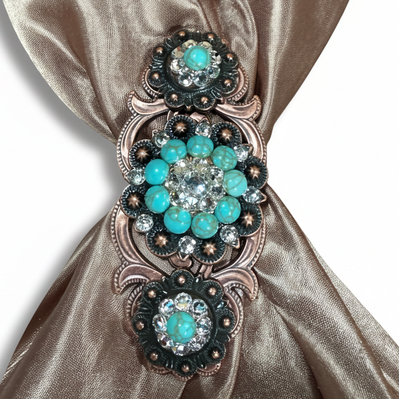 Copper Turquoise - Clear Crystal Conchos | Sizes 1"- 3" | Buckles | Saddle Set | Leather Rosettes | Slide