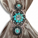 Copper Turquoise - Clear Crystal Conchos | Sizes 1"- 3" | Buckles | Saddle Set | Leather Rosettes | Slide