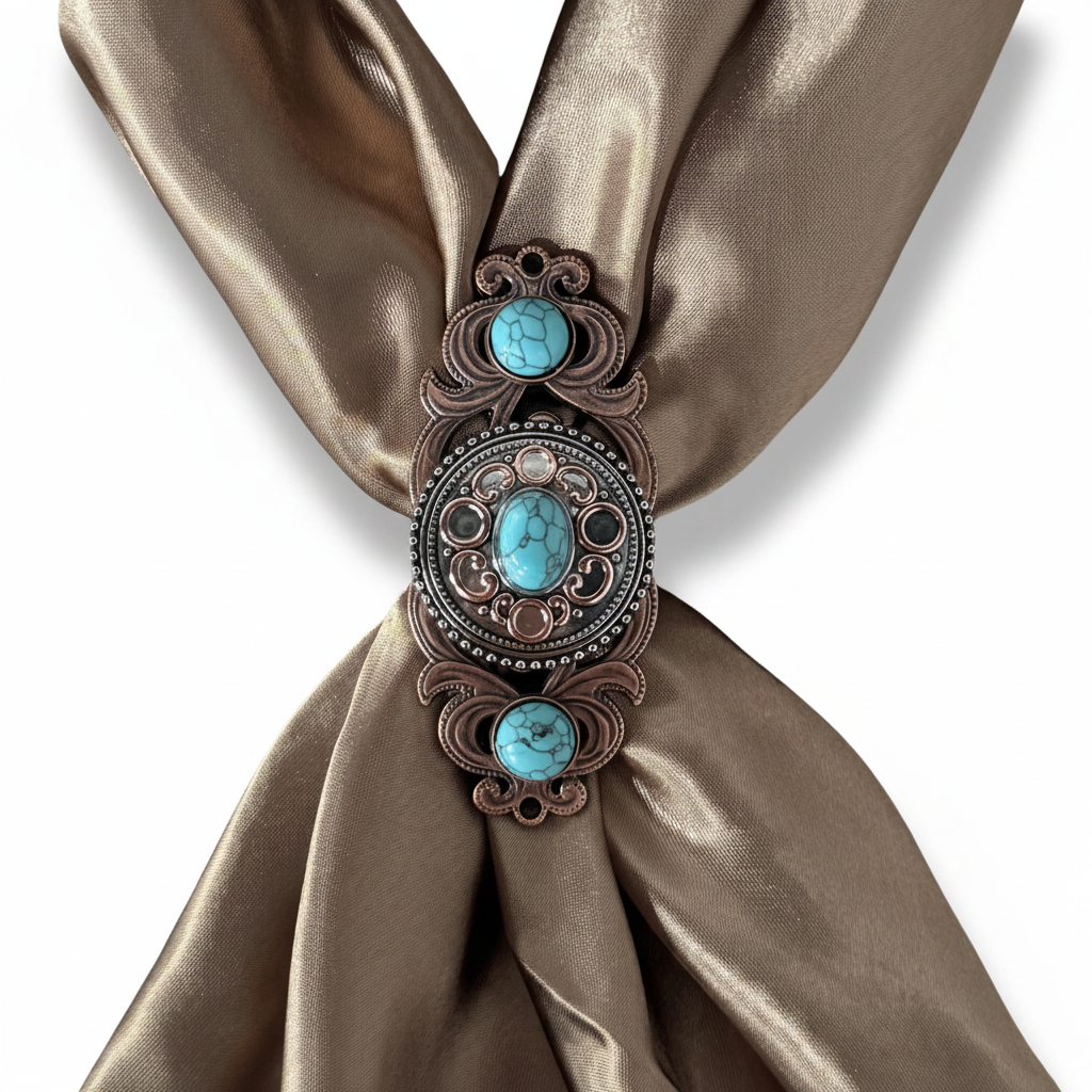 Antique Silver Copper Accent Turquoise Concho #W244