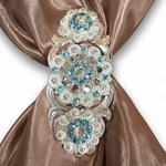 Bright Silver Aqua - Clear Crystal Conchos | Sizes 1"- 3" | Buckles | Saddle Set | Leather Rosettes | Slide