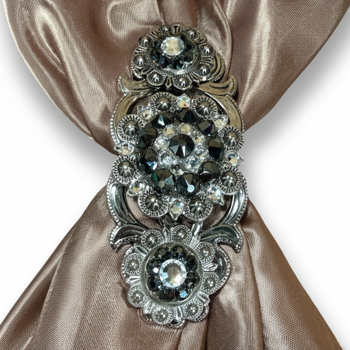 Antique Silver Jet - Clear Crystal Conchos | Sizes 1"- 3" | Buckles | Saddle Set | Leather Rosettes | Slide