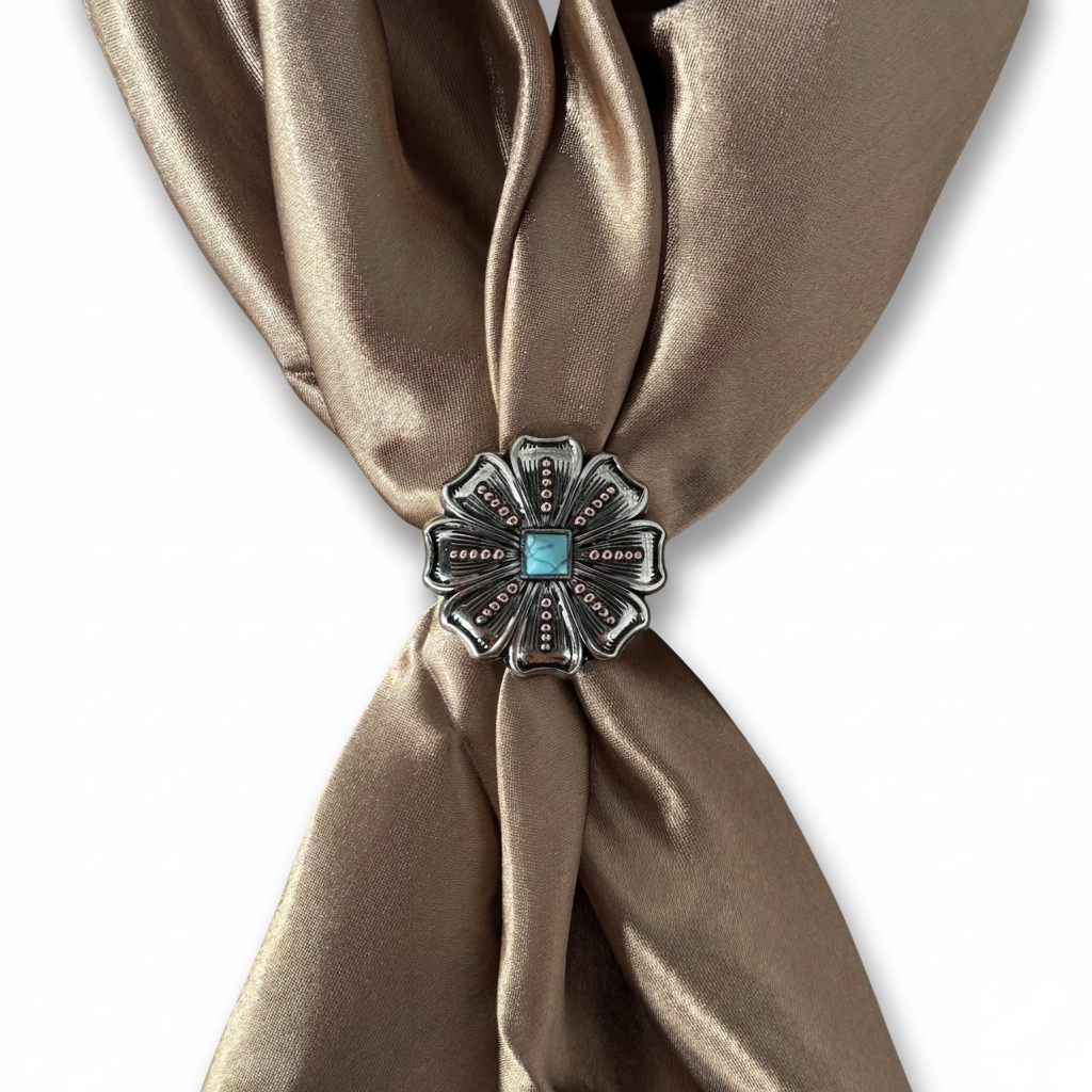 Antique Silver Flower with Copper Dots and Turquoise Concho #W249