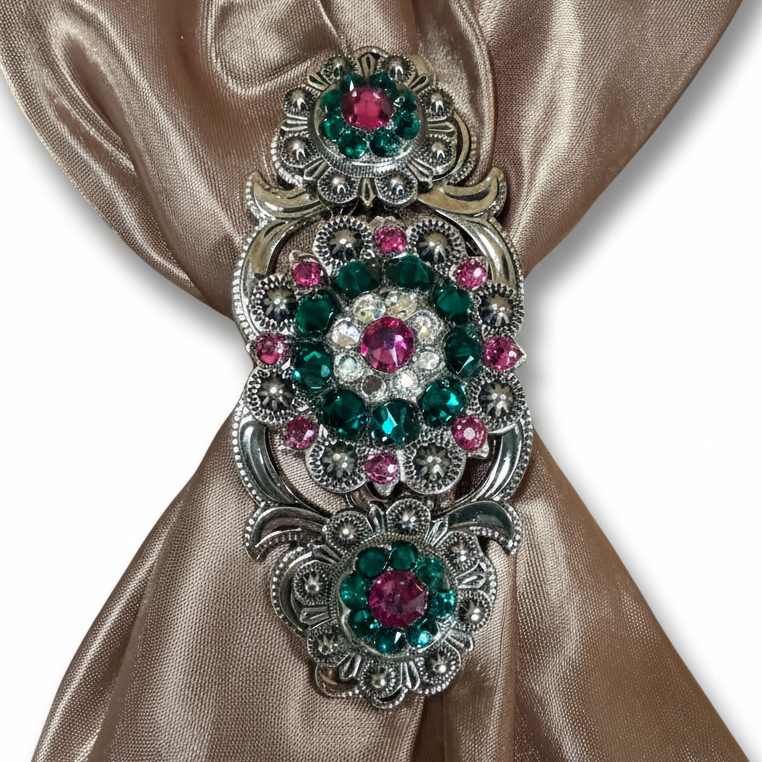 Antique Silver Fuchsia - Clear - Emerald  Crystal Conchos | Sizes 1"- 3" | Buckles | Saddle Set | Leather Rosettes | Slide