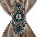 Antique Silver Fuchsia - Clear - Emerald  Crystal Conchos | Sizes 1"- 3" | Buckles | Saddle Set | Leather Rosettes | Slide
