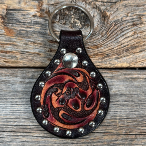 Floral  Studded Leather Key Chain