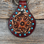 Floral Turquoise Studded Leather Key Chain