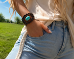 Leather Rosette and Cabochon Leather Bracelet LB110