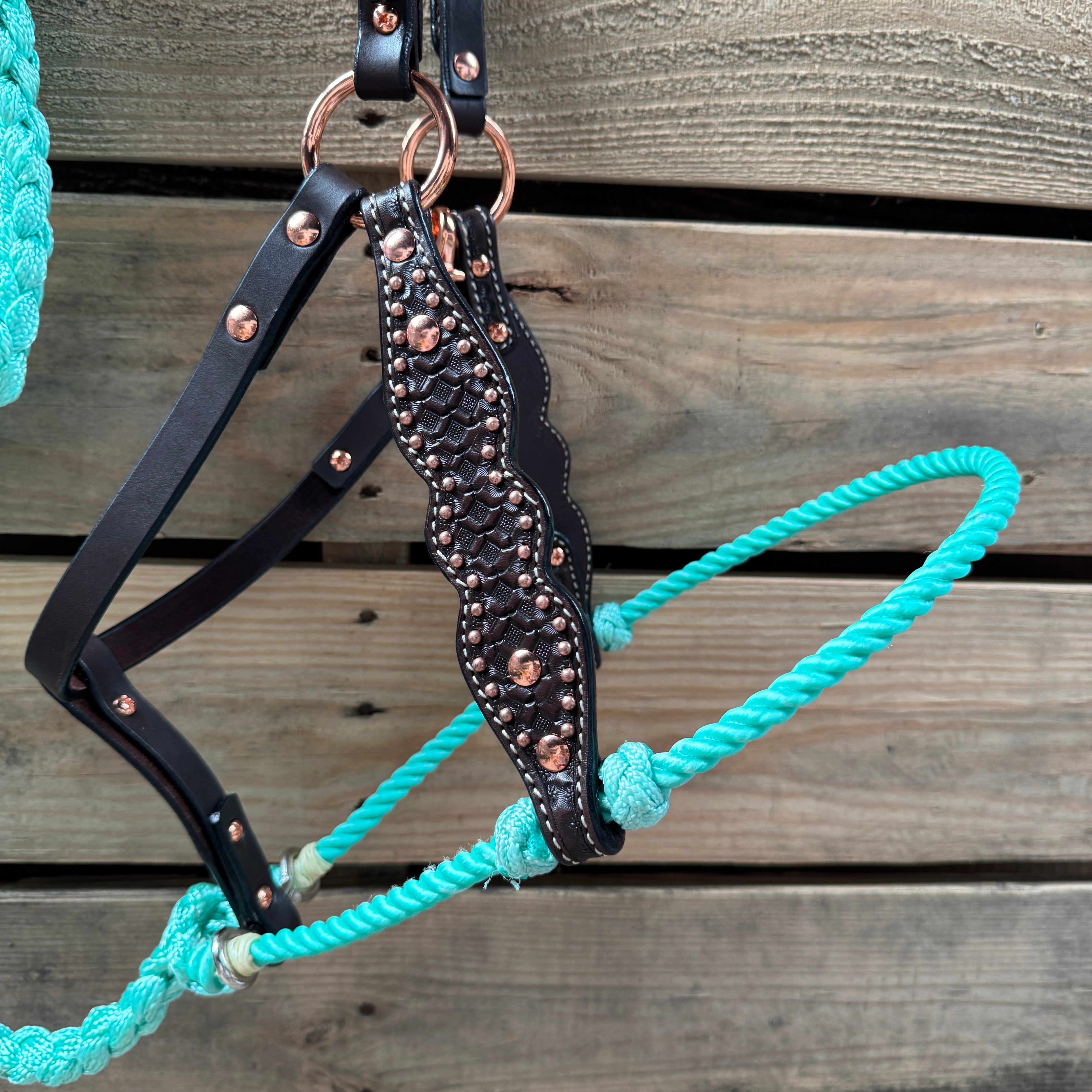 Seafoam Honeycomb Tooled Lariat & Leather Combo Halter