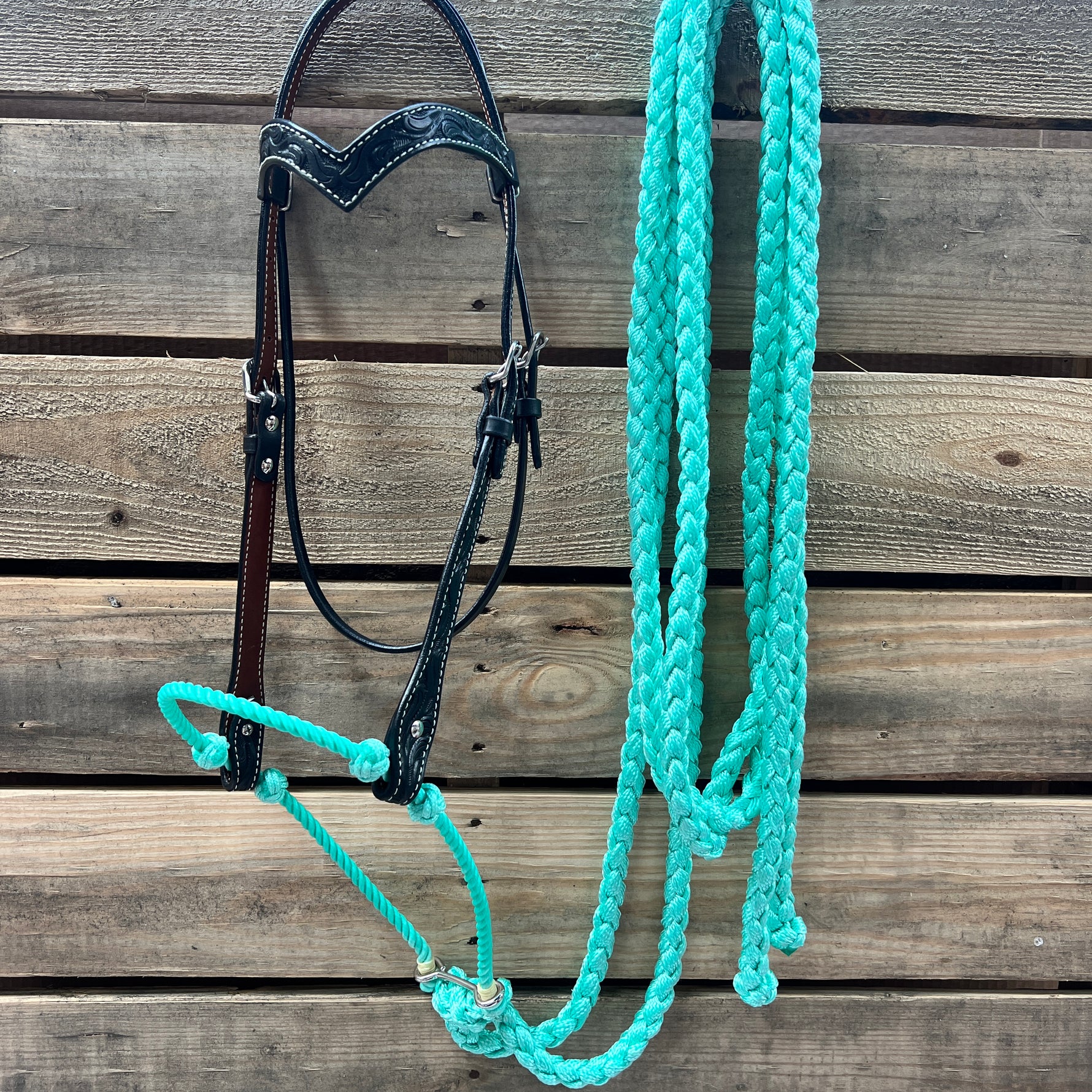 Black Floral V-Brow Turquoise Loping Hackamore #LHK028