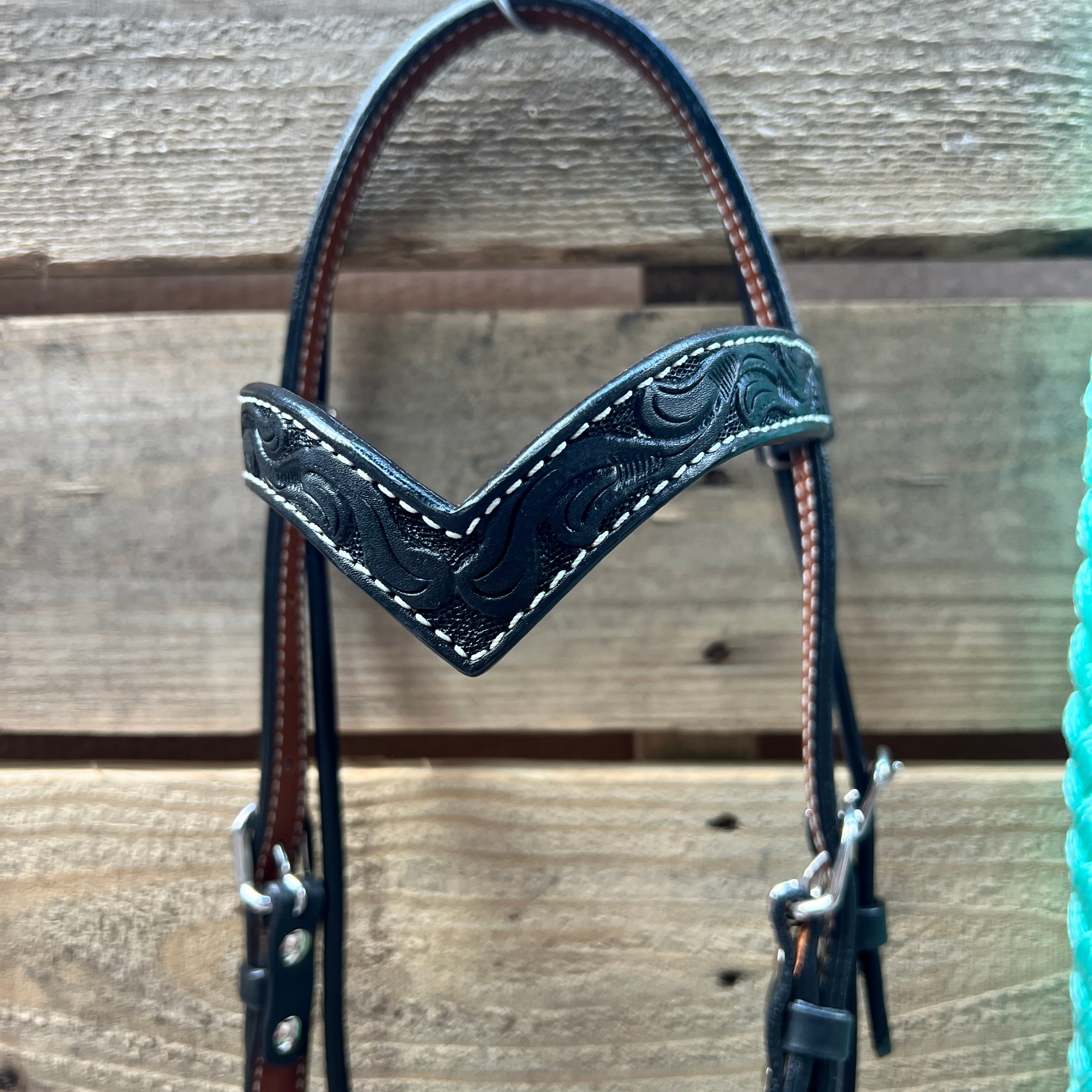 Black Floral V-Brow Seafoam Loping Hackamore #LHK028