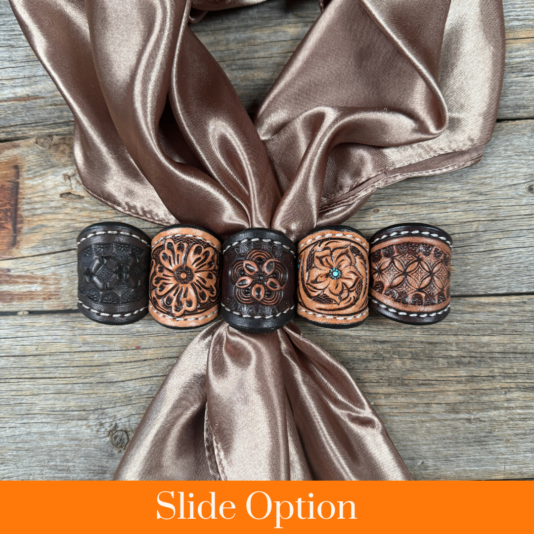 Tooled Leather Wild Rag Slides - Assorted