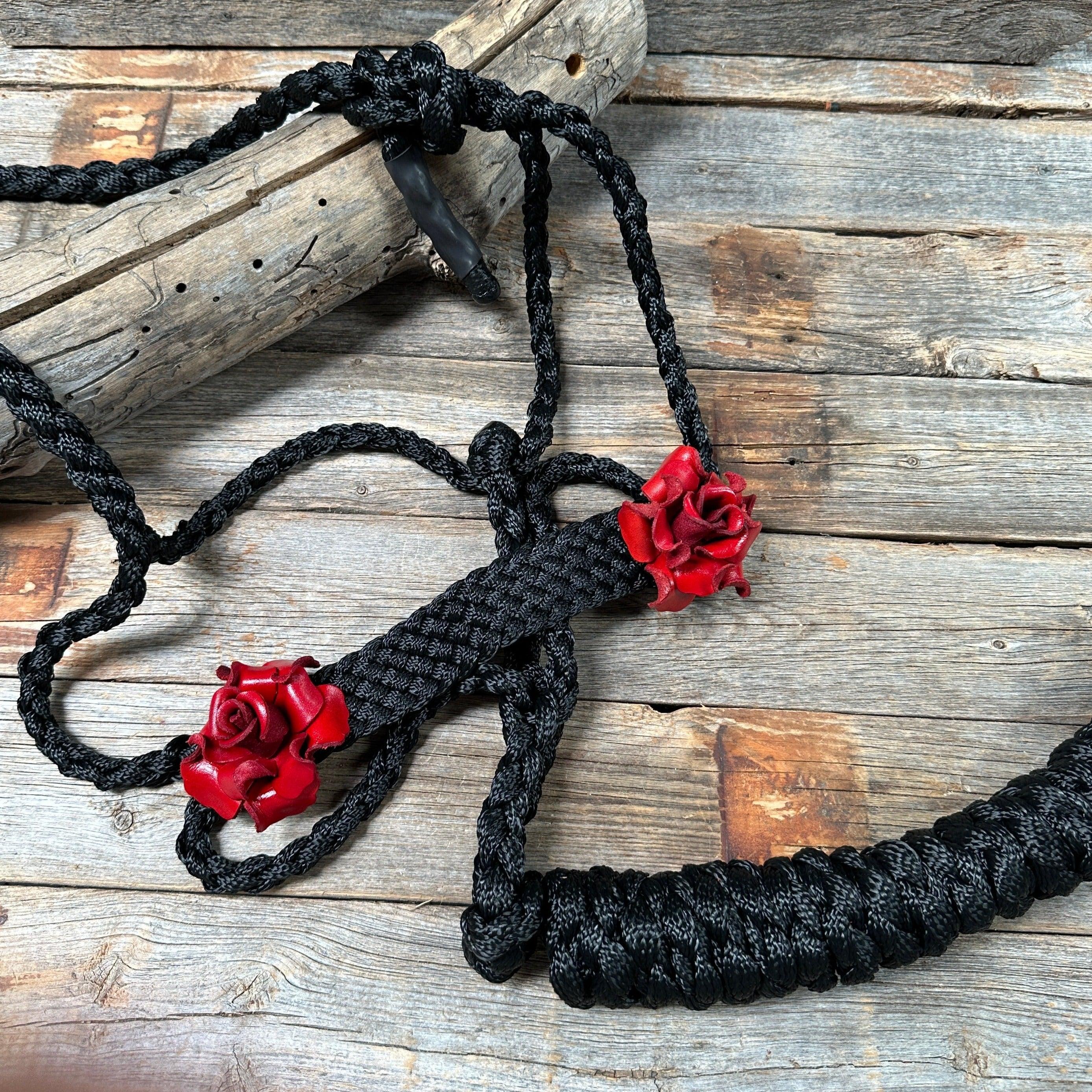 Black Mule Tape Halter - Red Rose #MT109 - RODEO DRIVE