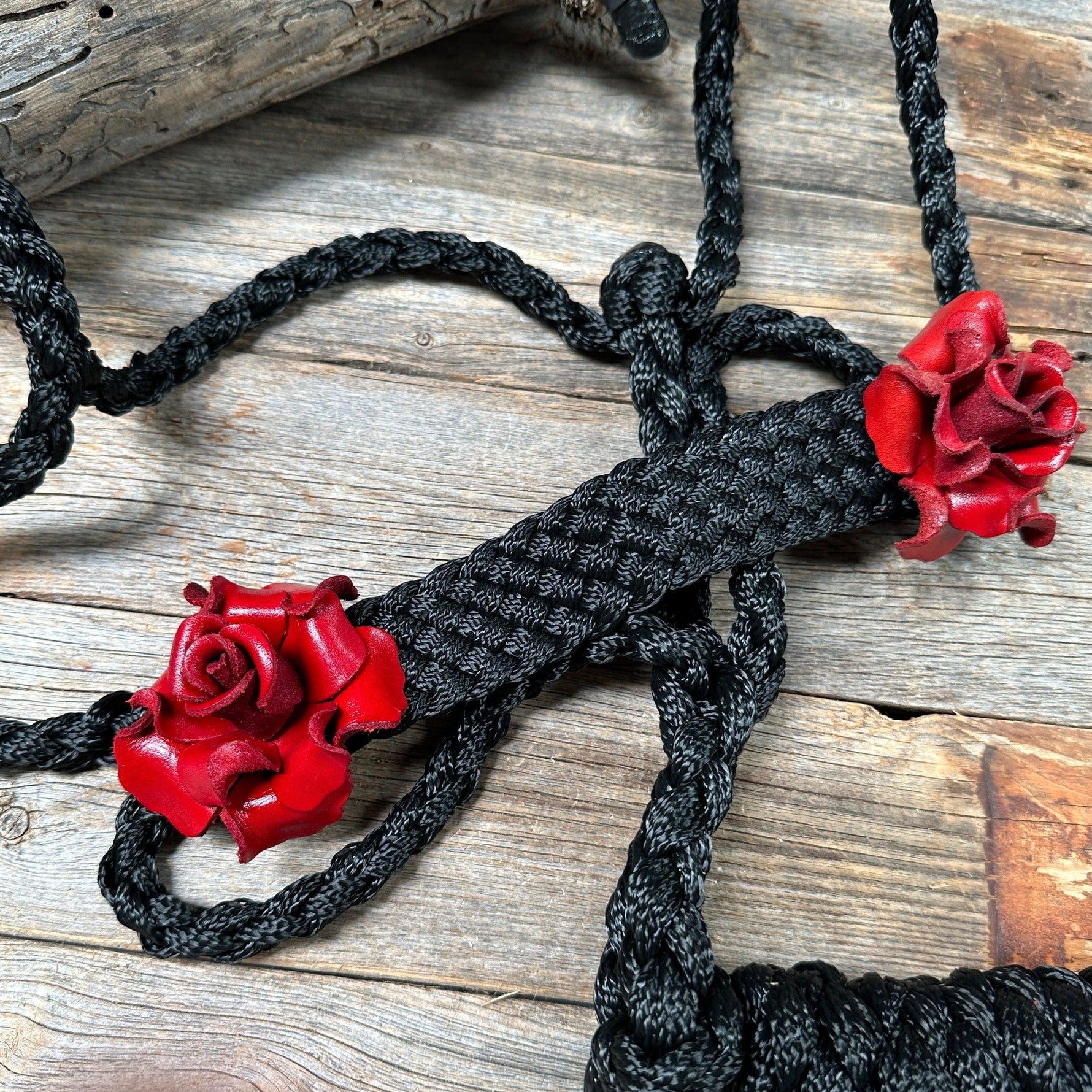 Black Mule Tape Halter - Red Rose #MT109 - RODEO DRIVE