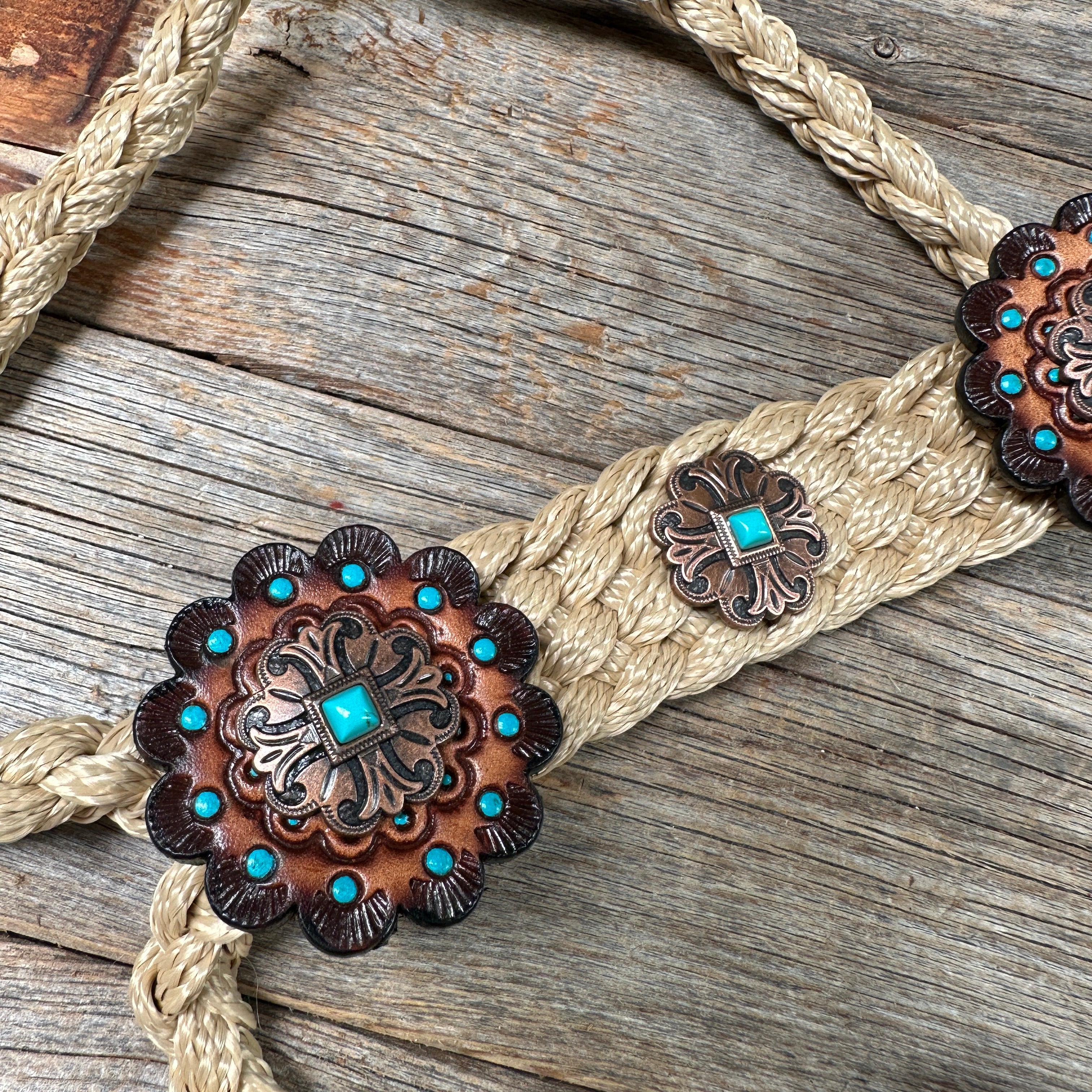 Tan and Turquoise Mule Tape Halter -  #MT116