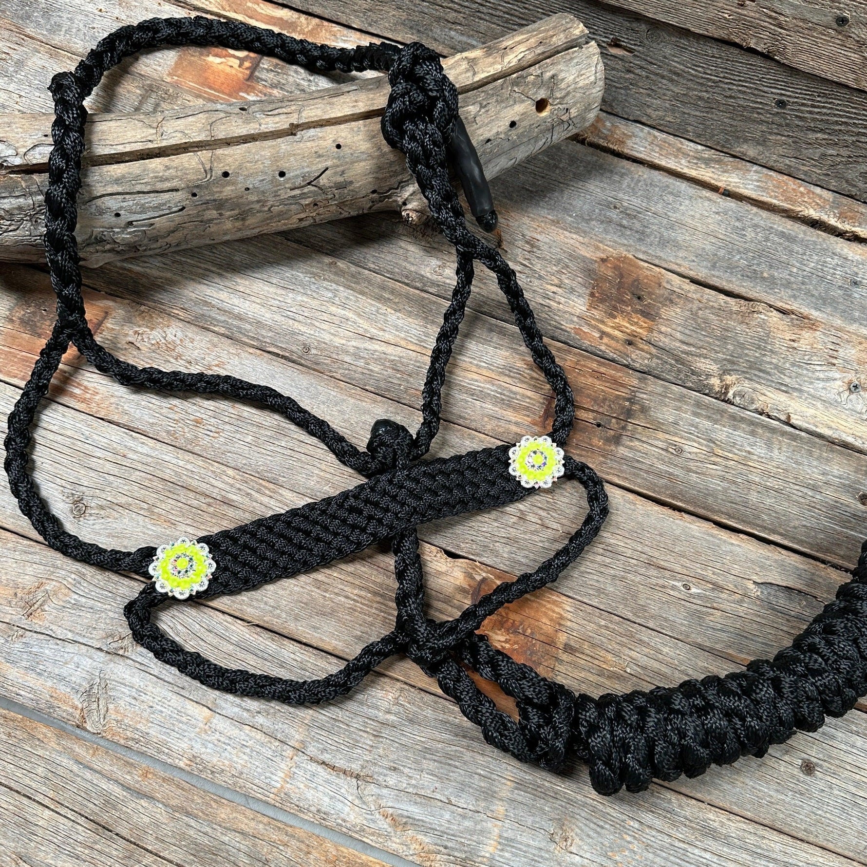 Black and Neon Yellow Mule Tape Halter - #MT117 - RODEO DRIVE