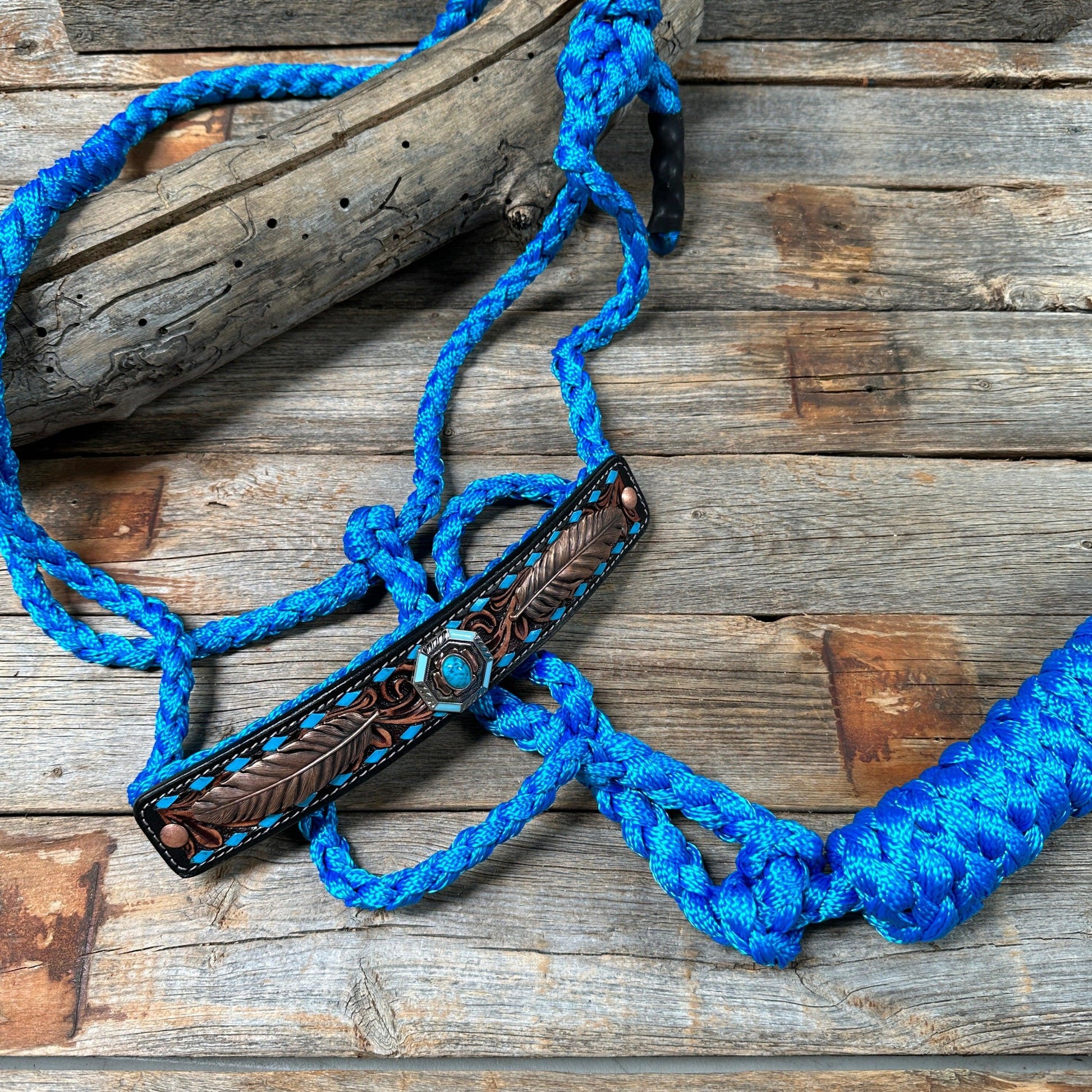 Blue Mule Tape Halter - Feathers and Turquoise #MT214 - RODEO DRIVE